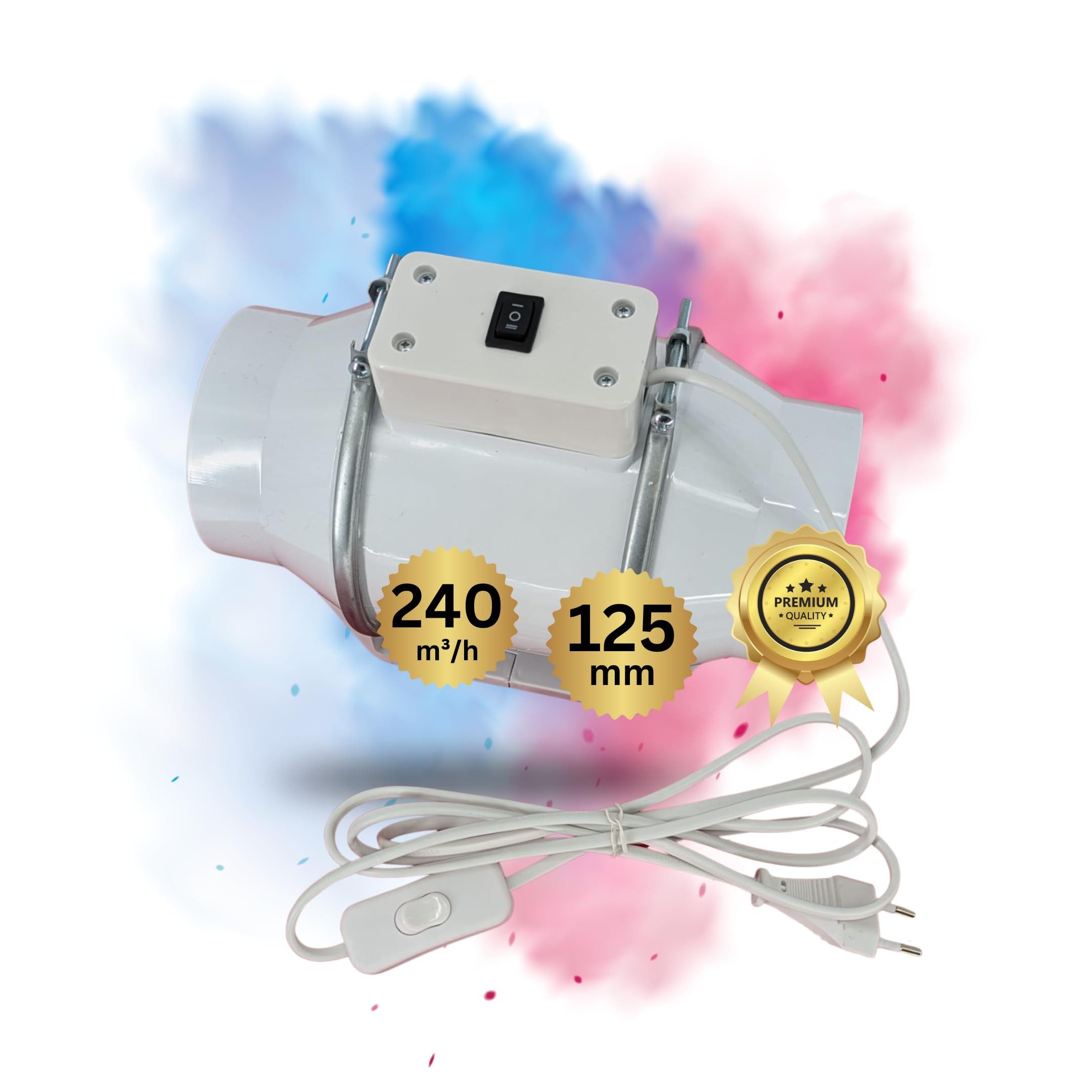 Turboventilator 125mm Turboventilator 240m³/h Grow mit Kabel leise Lüfter für Growbox