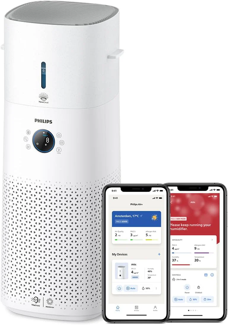 Philips Air Performer 2-in-1: Luchtzuiveraar en Ventilator - Reinigt 70 m2, Verwijdert 99,97% van allergenen en verontreinigende stoffen. HEPA-filter, Slimme sensoren, Alexa, App. (AMF765/10)