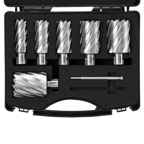 VEVOR Kronenbohrer-Set Metall 6 tlg. 1, 1-1/8, 1-1/4, 1-1/2, 1-3/4, 2 Zoll Kernbohrer-Satz 50,8 mm Schnitttiefe Ringschneider-Set, aus M2AL-Schnellarbeitsstahl Zubehör für Magnetbohrmaschinen
