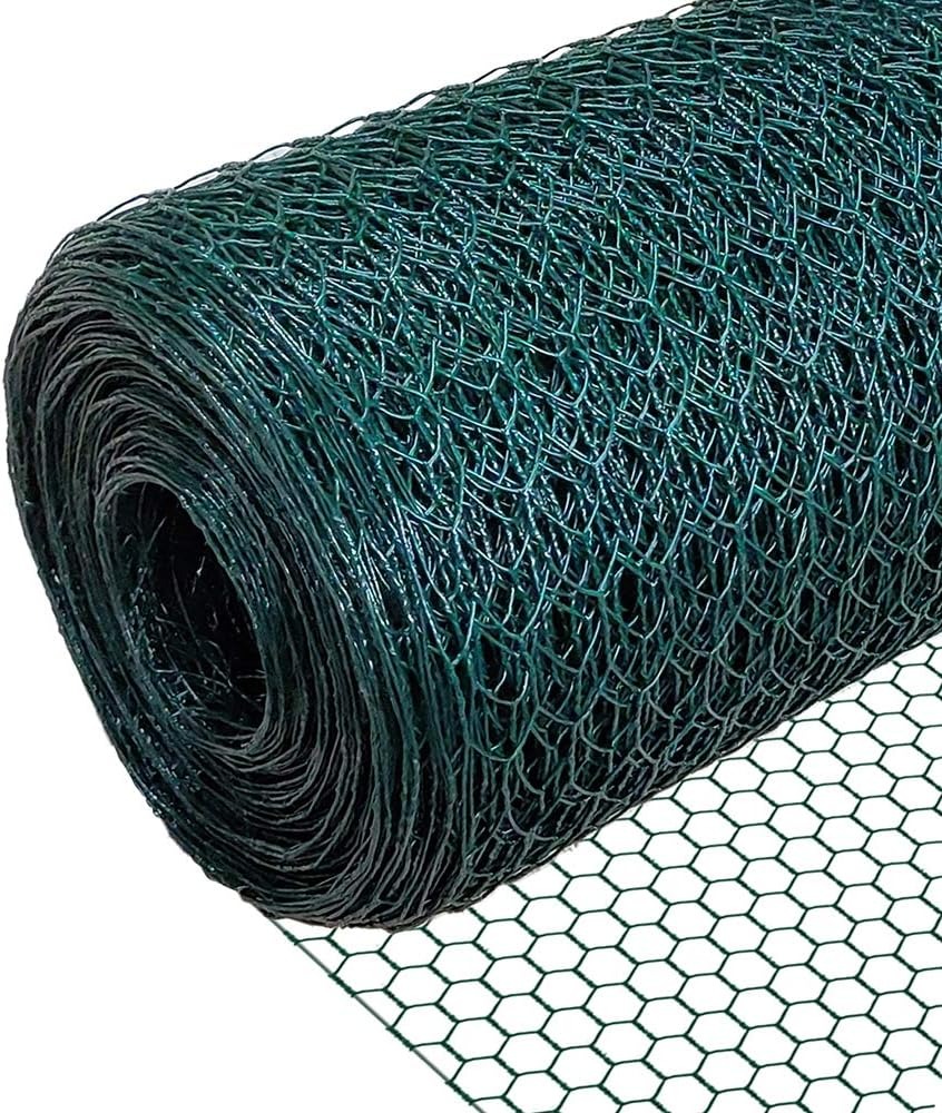 VOUNOT Rete Metallica Plastificata, Reti Recinzione per Pollame, Animali e Piante, Maglia Esagonale 13mm, 100cm x 25m, Verde