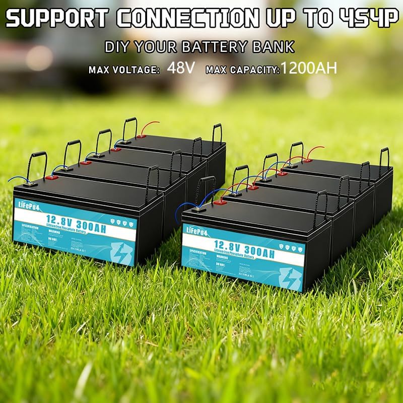 LiFePO4 Batteria da 12V 300Ah al litio ferro fosfato, dotata di BMS da 300 A, durata superiore a 8 anni, adatta per campeggio, energia solare, alimentazione di emergenza, ecc.