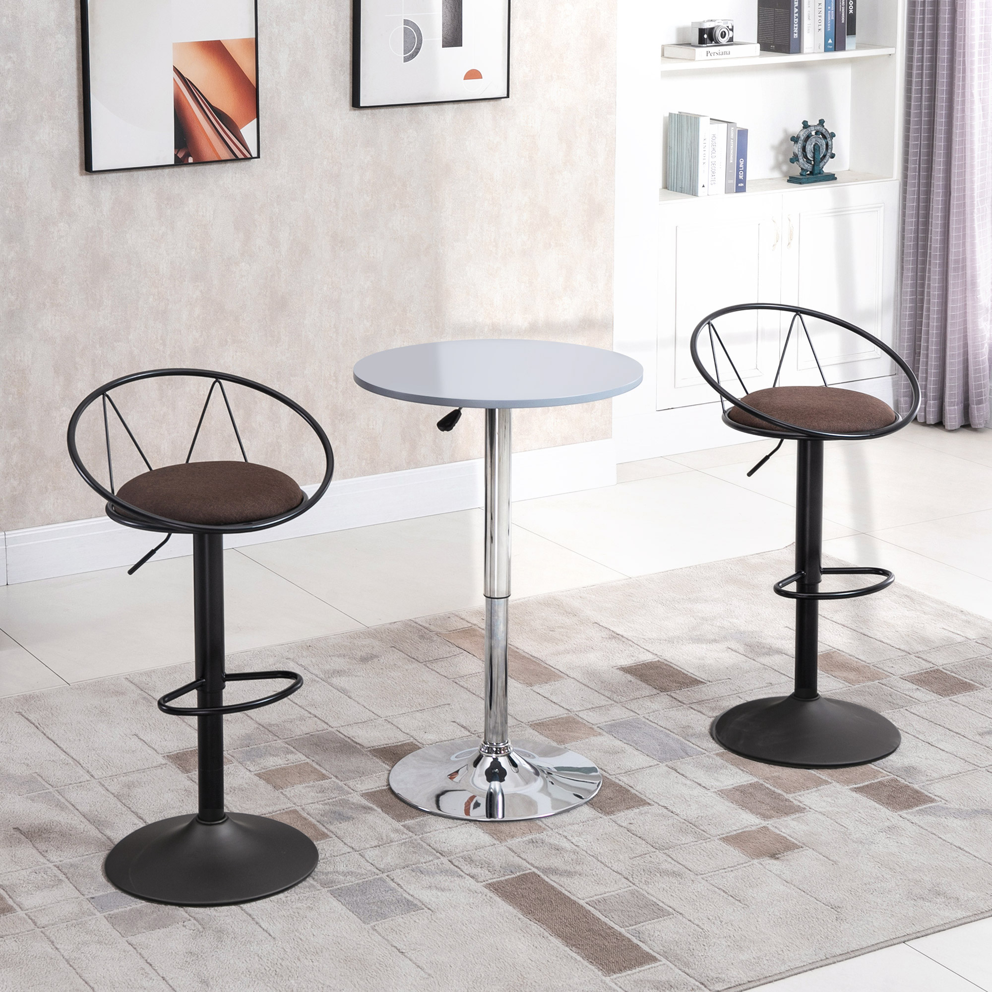 HOMCOM 2er-Set Barhocker Drehstühle Barstühle Arbeitshocker Bürohocker Höheverstellbar 360° schwenkbar mit rutschfesten Gummipuffer Leinen Metall Schwarz 51x 46 x 78-100 cm