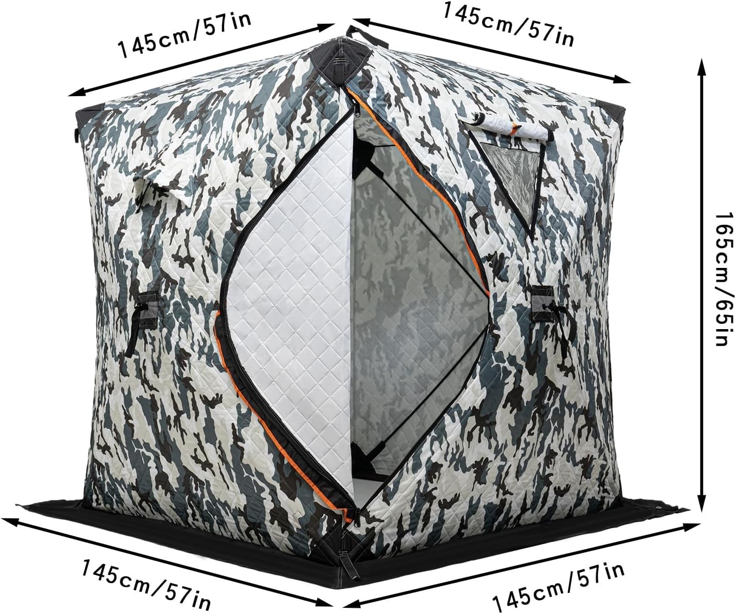 COUCHO Tragbarer Schutz for Eisangeln, Winter-Eisangelzelt for 3–4 Personen, warmes Outdoor-Pop-up-Camping-Eisangelzelt aus Baumwolle mit Tragetasche und Reißverschlusstür, Thermohütte for Eisangeln