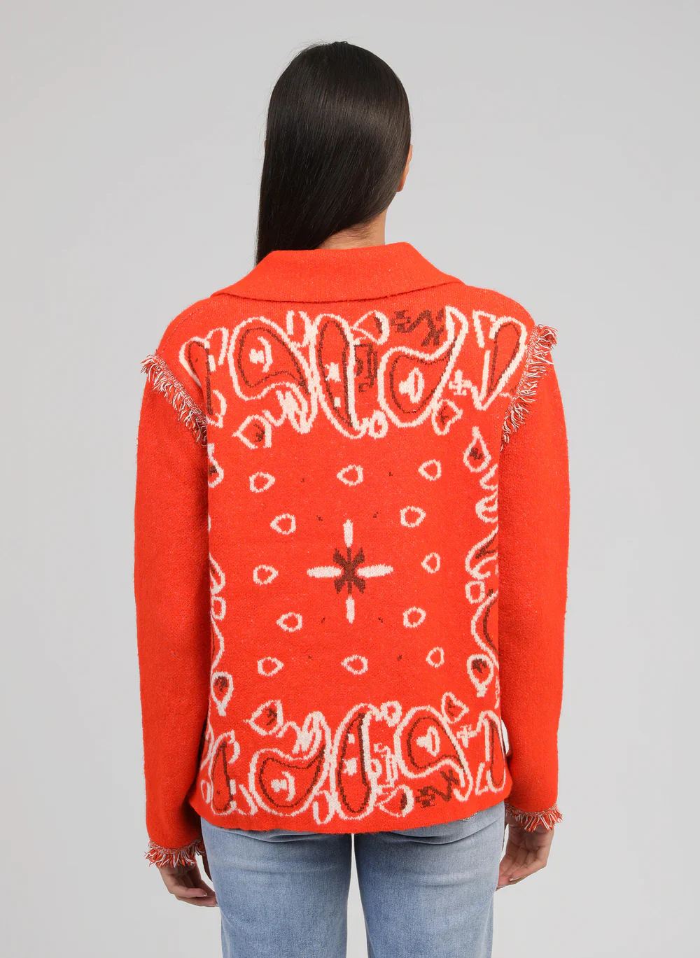 Orange Knit Jacket �C Jacquard Bandana Fringe by An��ge