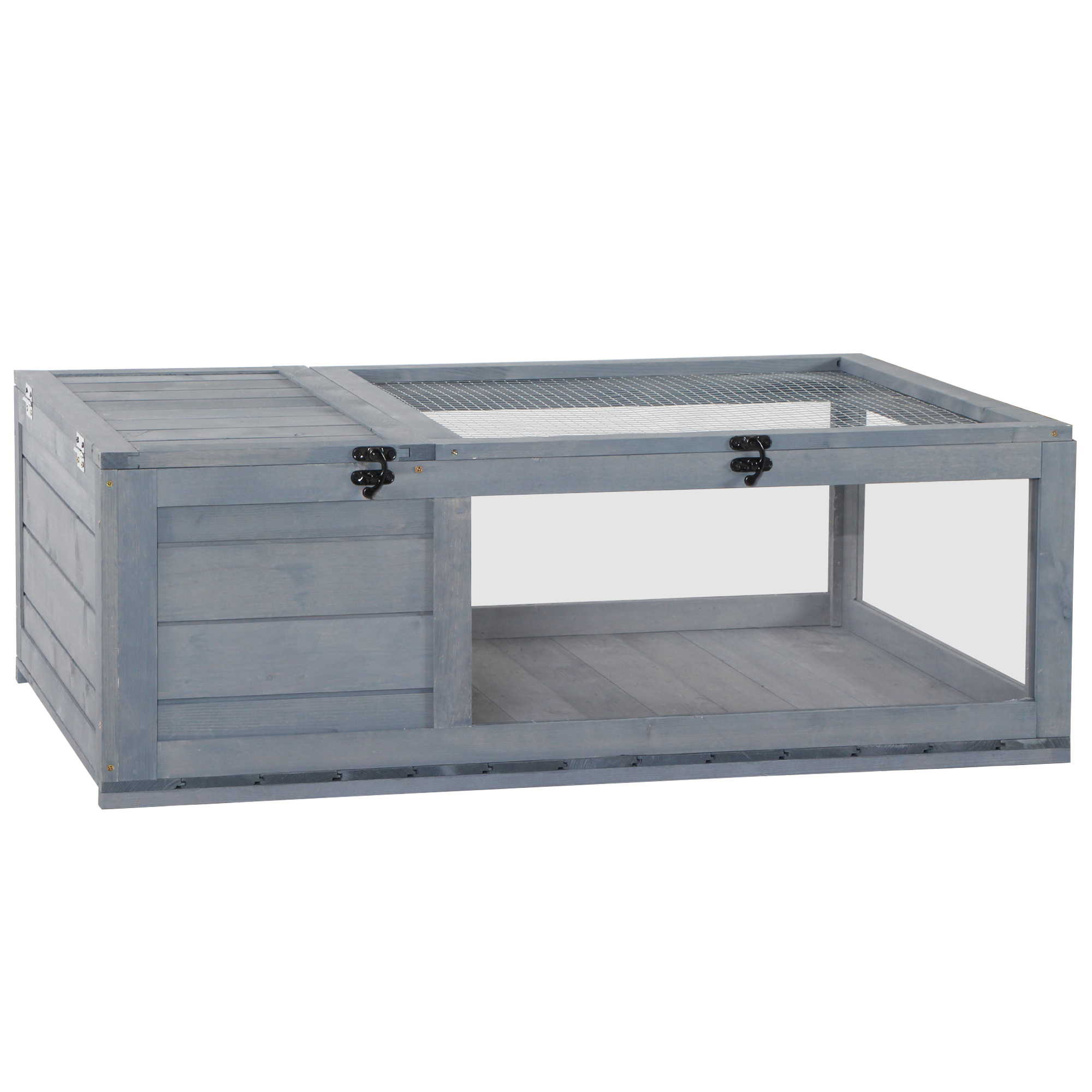 Schildpaddenverblijf van hout met opklapbare bovenkant 91x60,5x32 cm, Grijs