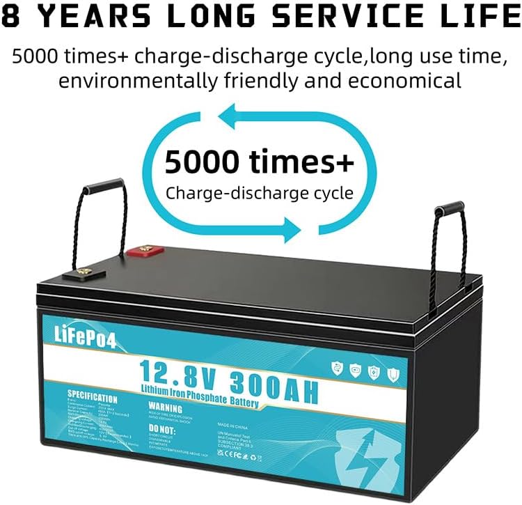 LiFePO4 Batterie 12V 300Ah Lithium Eisenphosphat Batterie, ausgestattet mit 300A BMS, Lebensdauer über 8 Jahre, geeignet für Camping, Solarenergie, Notstromversorgung usw.
