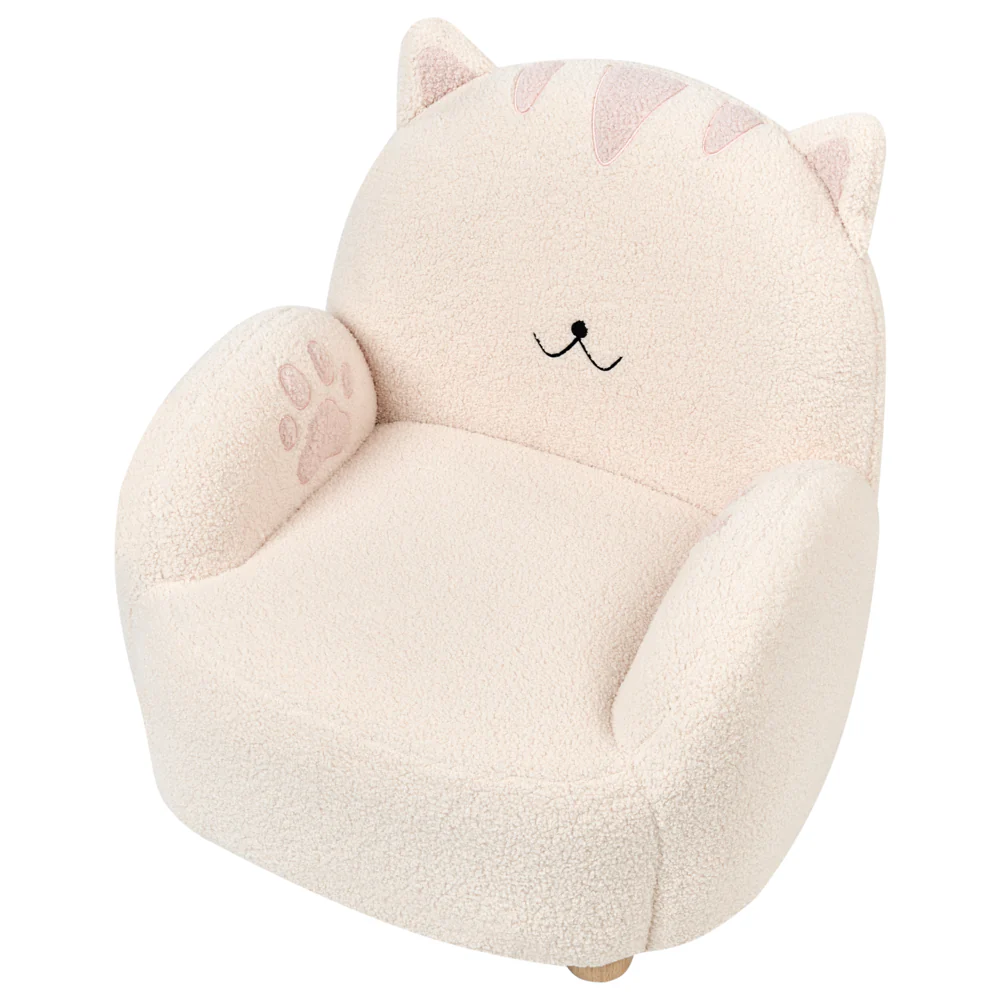Poltrona per bambini Bouclé Gatto Bianco Sporco Tappezzeria Sedia bassa per bambini Forma