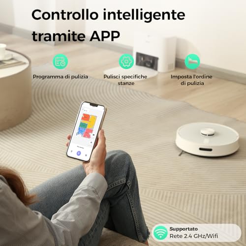 Redkey R10 Robot Aspirapolvere Lavapavimenti con Mappatura,Navigazione LiDAR, Con stazione di aspirazione e funzione di lavaggio, 4000Pa Potente Aspirazione, 150min, Controllo APP : Casa e cucina