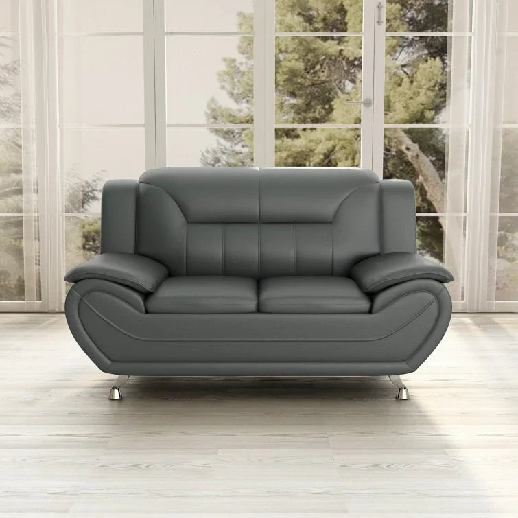 61.3-Inch Faux Leather Pillow Top Arm Loveseat