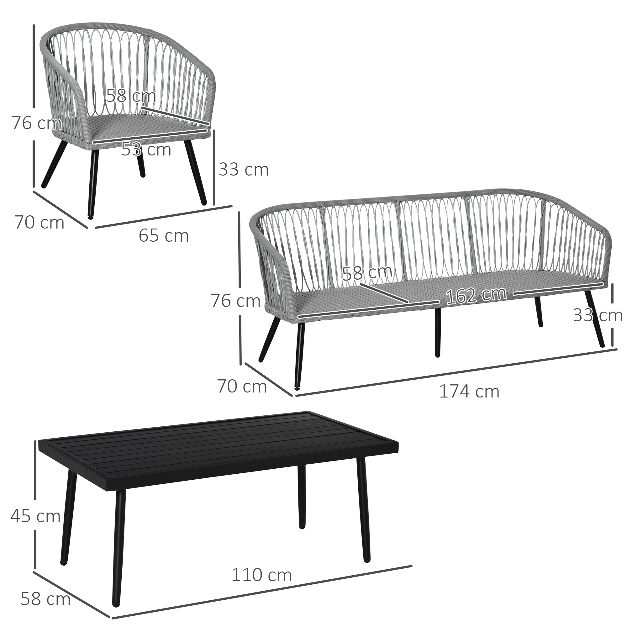 4-delige poly rotan tuinmeubelset grijs