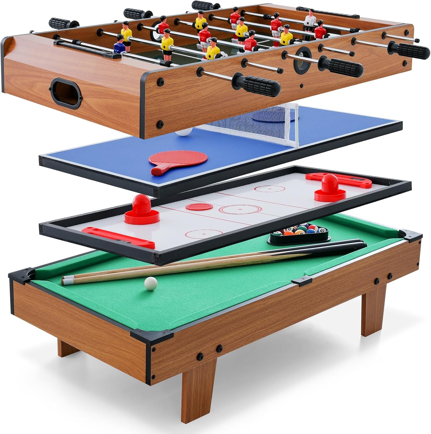 COSTWAY Tavolo Multigioco Gioco Multifunzione 4 in 1- Calcio Balilla, Biliardo, Ping Pong, Hockey, per Adulti e Bambini