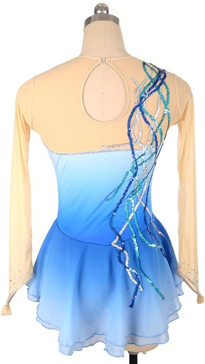 purpleq Eiskunstlauf Kleid Mädchen Kürkleid Glitzer Strass Ballettkleid Langarm Eiskunstlauf Zubehör Rollkunstlaufkleid Leotard Tanzanzug Wettbewerb Tanzkostüm Damen Tanzkleid
