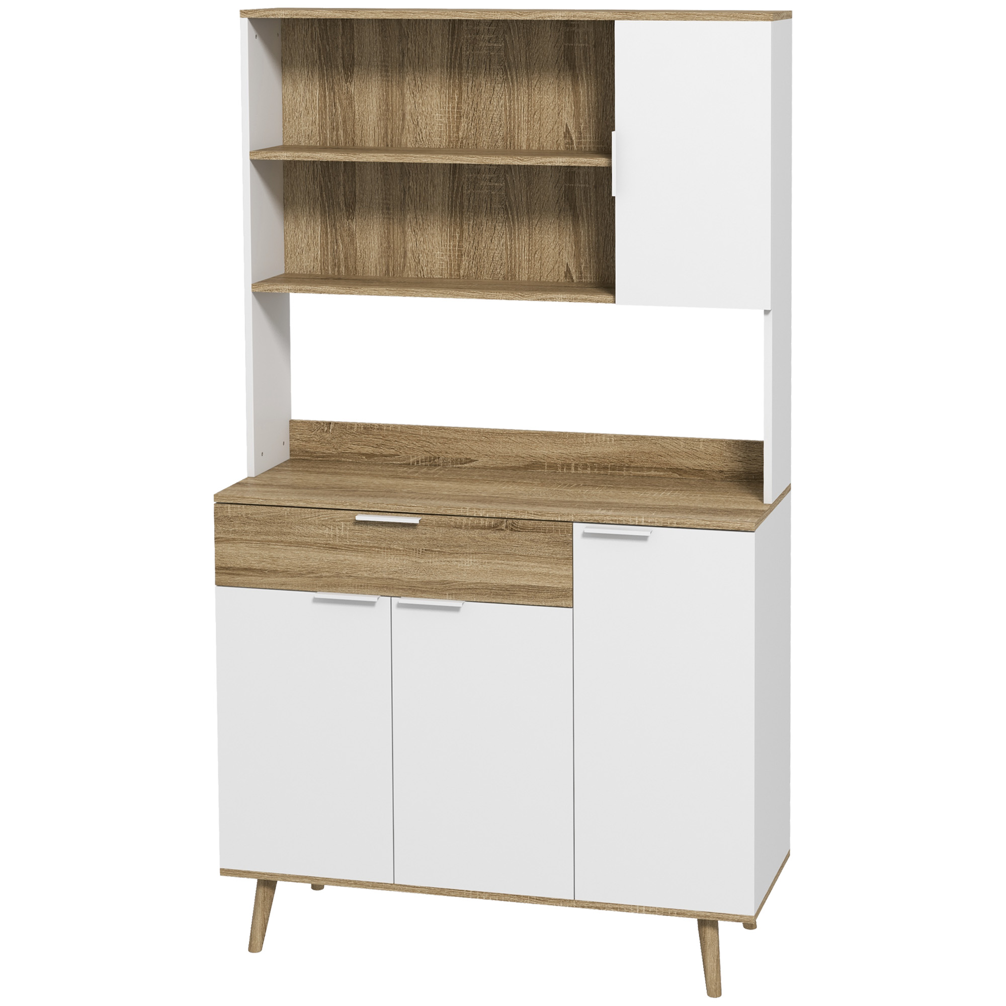 HOMCOM Küchenschrank Aufbewahrungsmöbel 4 Türen 1 Schublade skandinavisches Design 98 x 39 x 180 cm Weiß und Natur