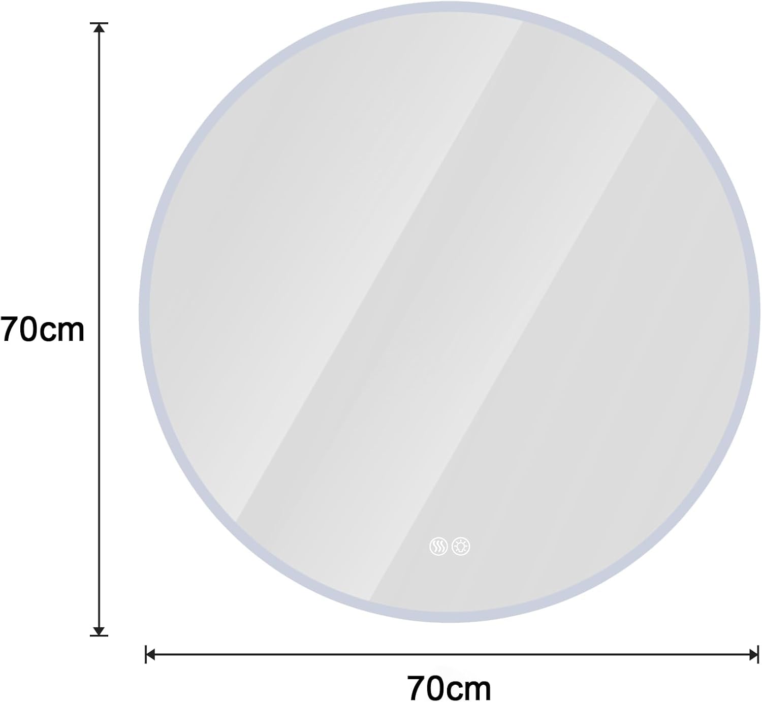 Tidyard 70 cm LED Rundspiegel, 3-farbige dimmbare Beleuchtung, Anti-Beschlag-Funktion, für Bad und Schlafzimmer