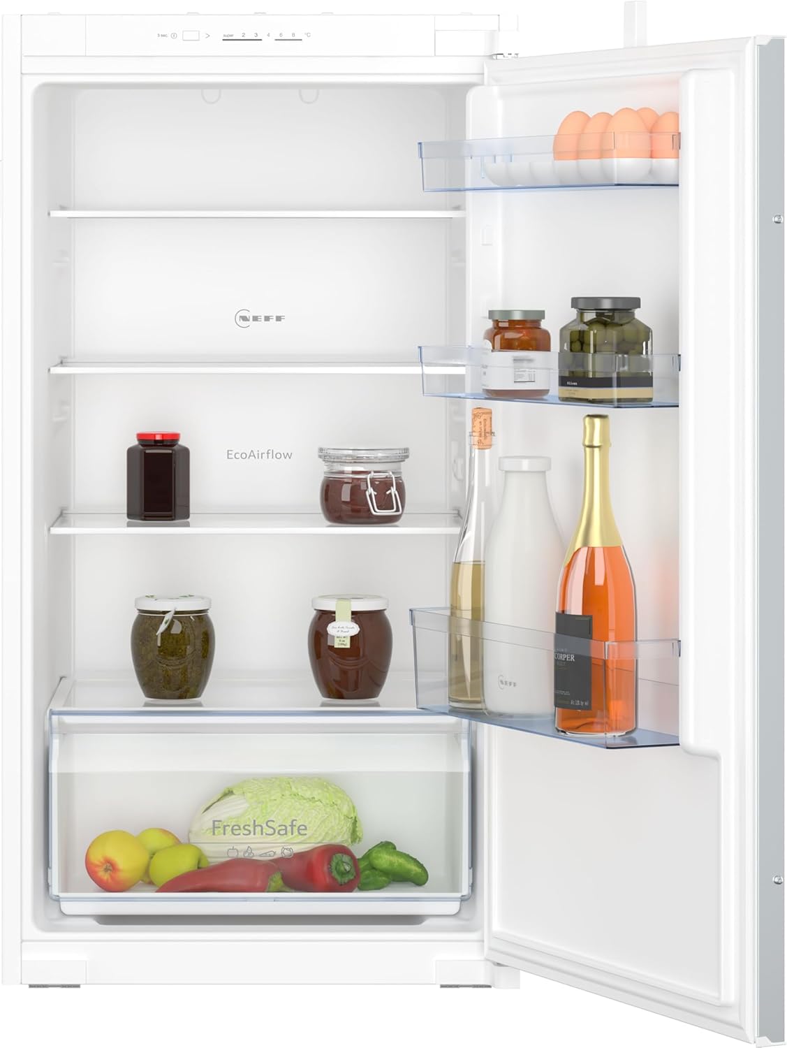 NEFF KI1311SE0, N 30, Einbaukühlschrank, 102,5 x 56 cm, 165 L Kühlen, Made in Germany, Leise, Sicherheitsglas, FreshSafe Schublade, Eco Air Flow für konstante Innentemperatur, Schleppscharnier