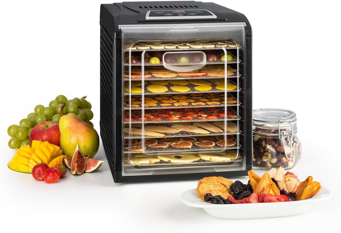 Klarstein Dörrautomat, Dörrautomat aus Metall, Dörrgerät, Food Dehydrator, Dehydrator Food Dryer, 9 Ablagen, 700 Watt, Touch-Display, Timer, Schwarz