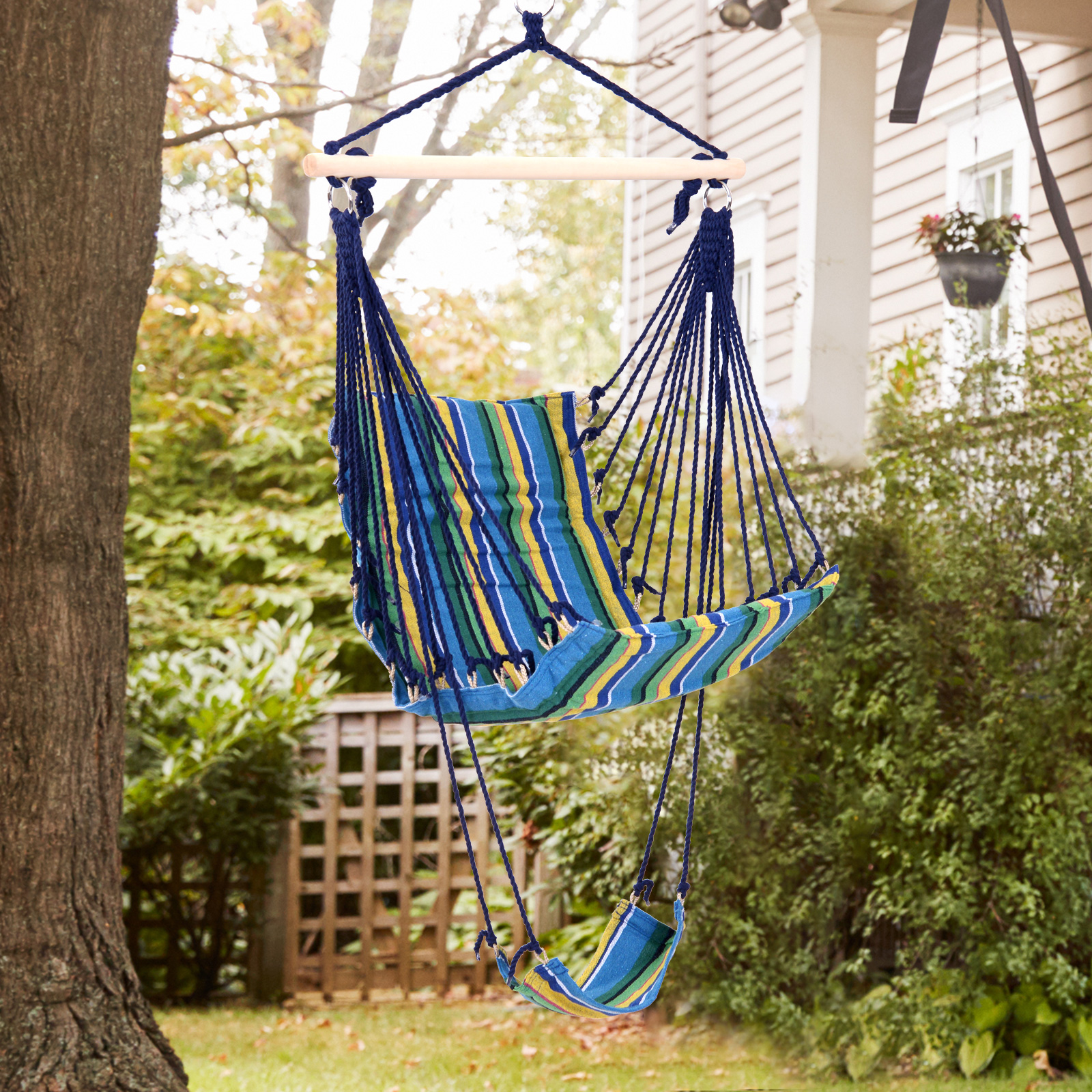 Outsunny Hängesessel-Hängematte für unterwegs Atmungsaktiver tragbarer Hängesessel in den Maßen 58L x 43B x 71H cm Baumwolle Polyester Bunt