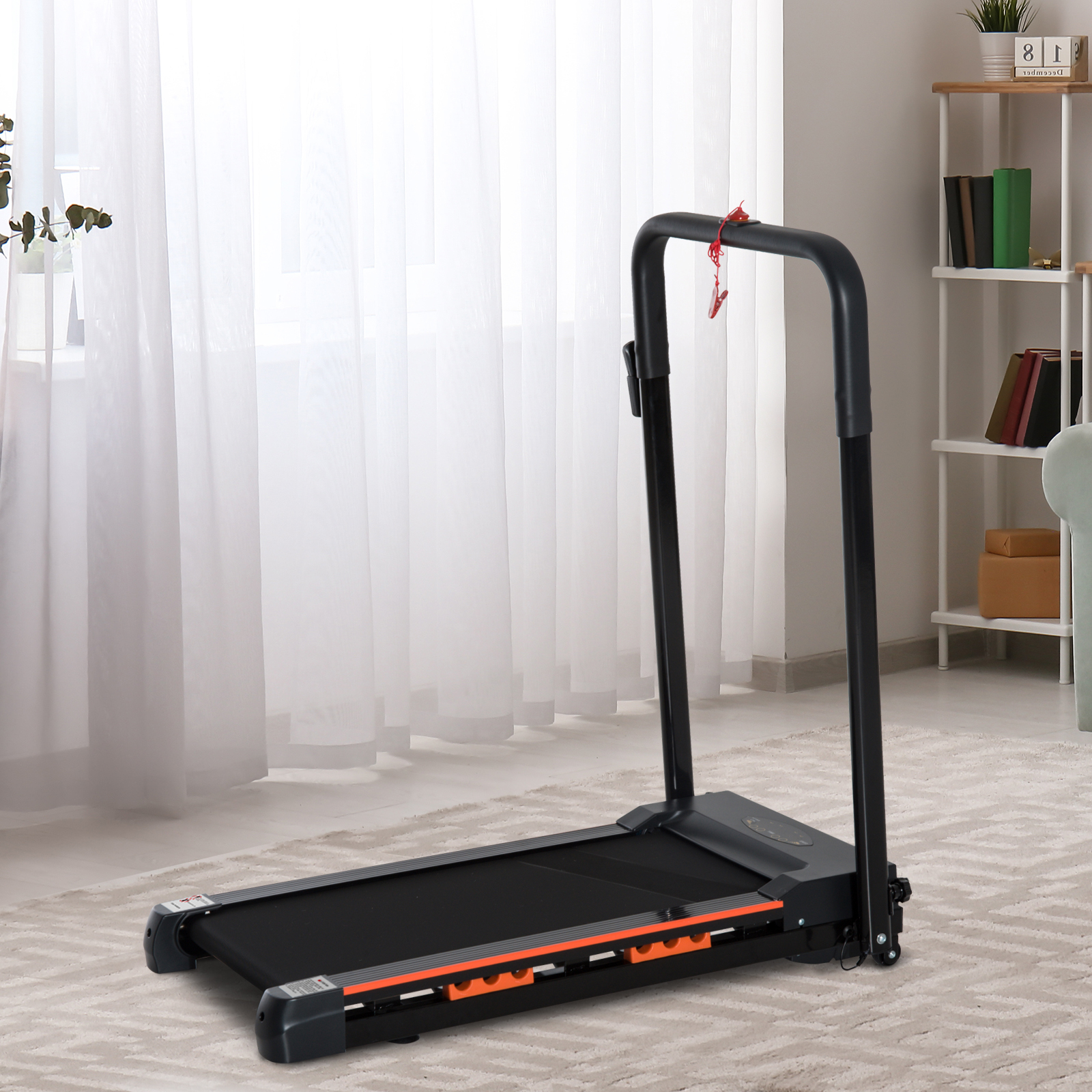 HOMCOM Elektrisches Laufband für Zuhause mit LCD Display, Faltbares Fitnessgerät, 1-6 Km/h, Stahl, Schwarz, 105 x 56 x 108,5 cm