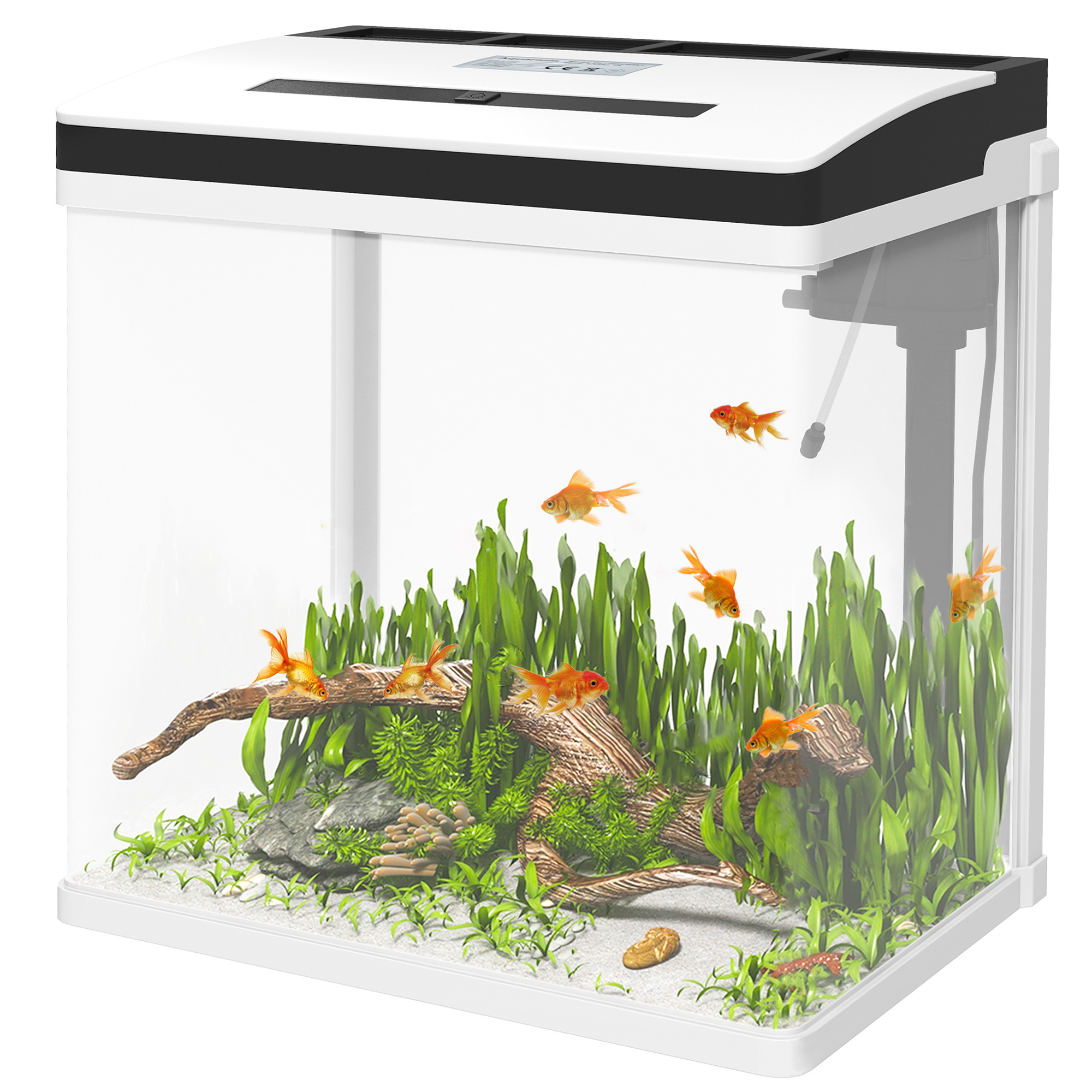 PawHut Aquarium aus Glas mit Filter Abdeckung und LED-Licht für Fische Fassungsvermögen 28L 38 x 26 x 39,5 cm Weiß