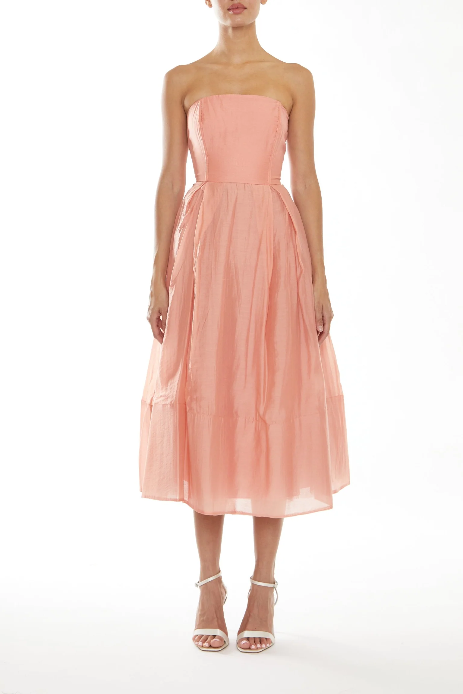 Ella Peach Bandeau Deep Hem Midaxi Dress