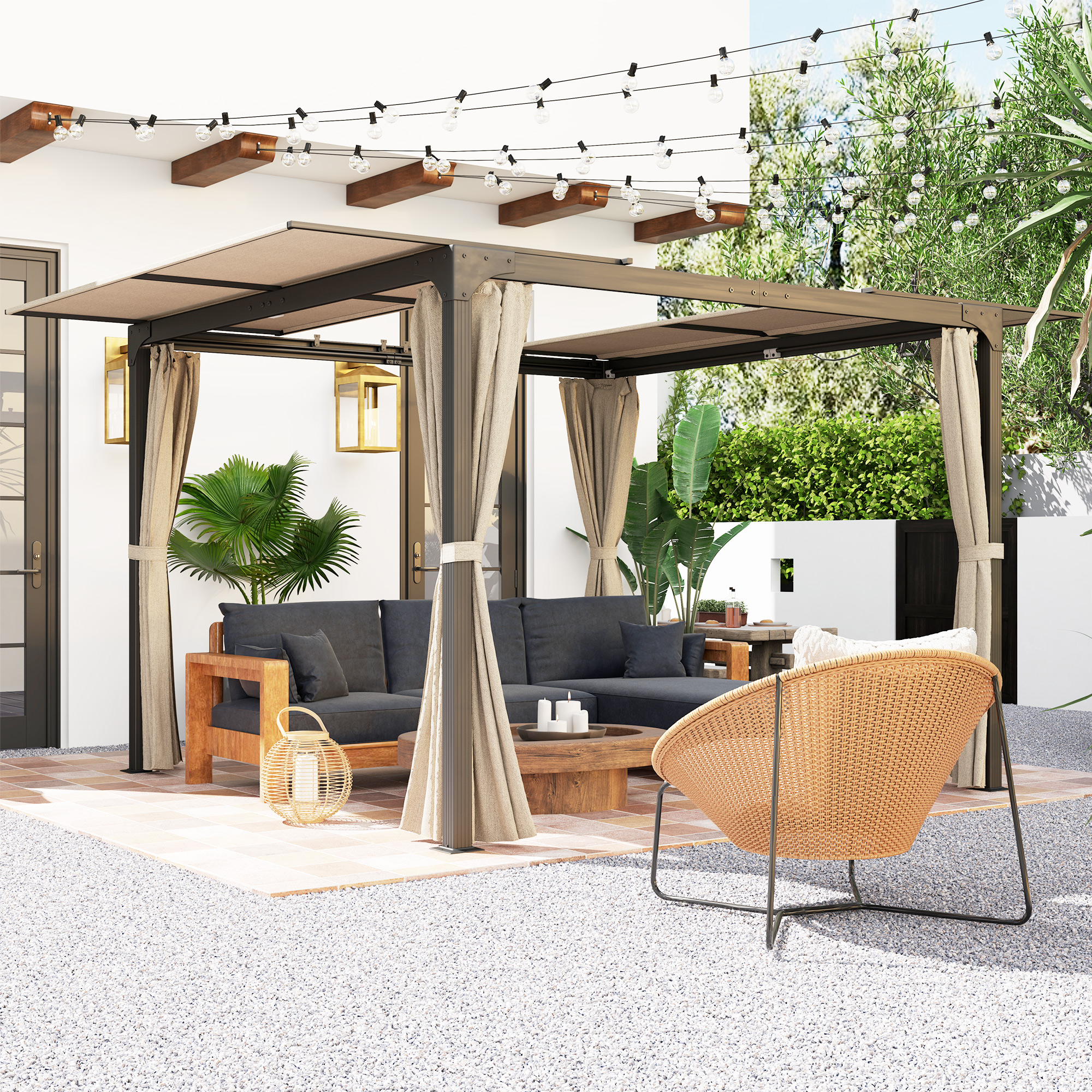 Outsunny Pavillon, ausziehbares Dach, Aluminium & Stahl, 295x295x220cm, Beige.