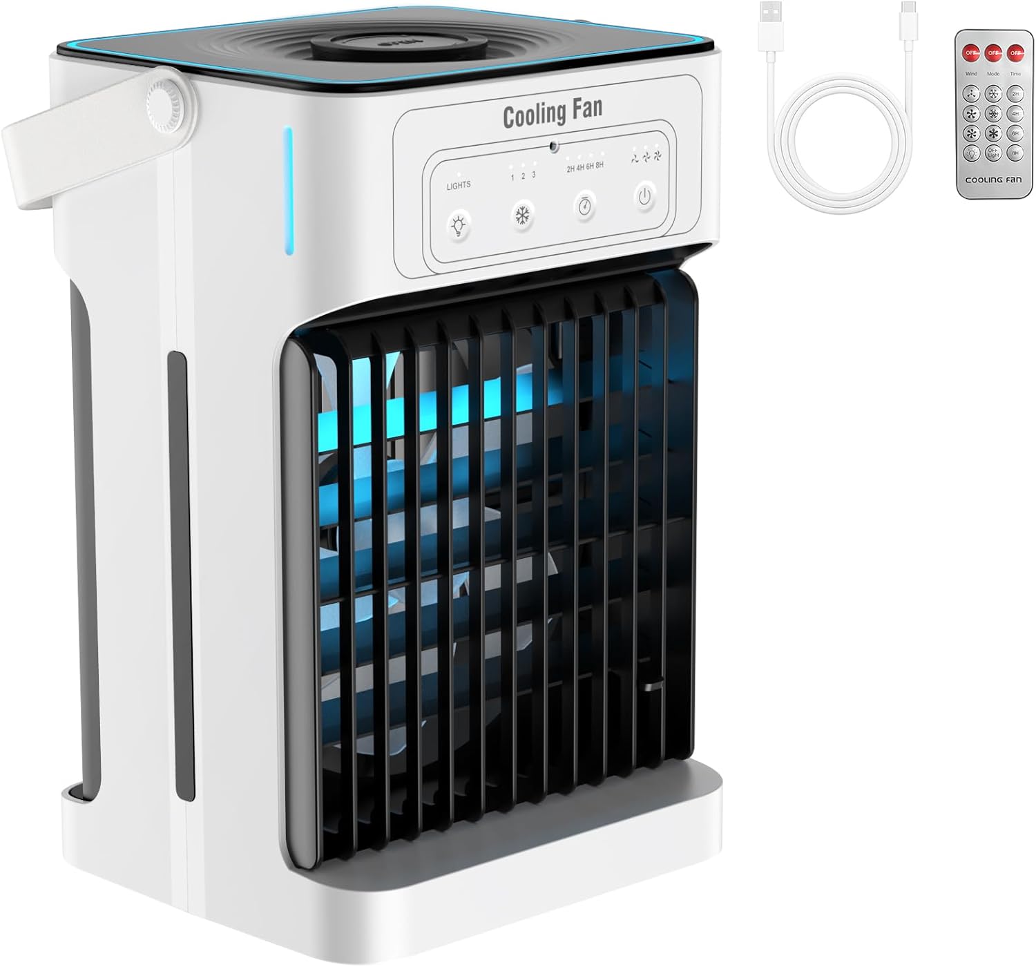 Mini Portable Air Conditioner with Remote Control, 1100ML Air Cooler with Dual Motor, 3 Speeds, Cool Mist, 2-8H Timer, LED Lights for Home, Office (10W)