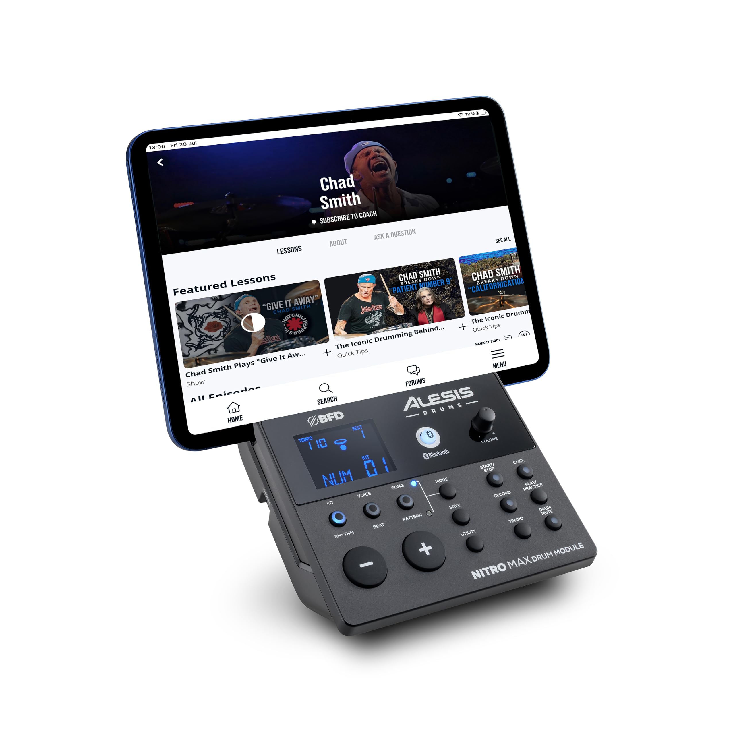 Kompaktes E-Drum Set Nitro Max mit 8-teiligem Mesh-Kit, Drum-Modul, Bluetooth und 10