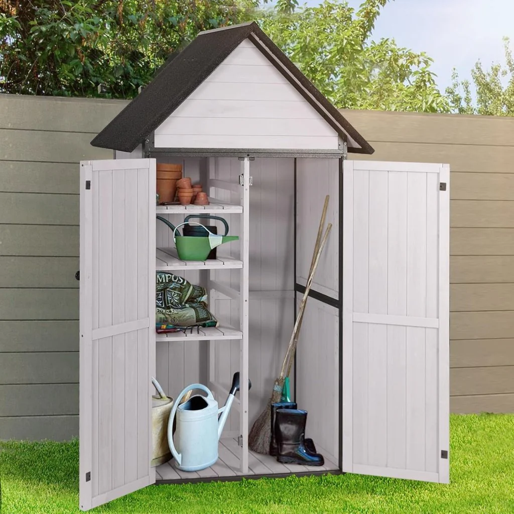 Sheds Outdoor Storage Garden Shed with Metal Frame Structure and Adjustable Shelves Large Capacity Storage Tool Cabinet Box for Backyard Garden Patio Lawn (Brown)