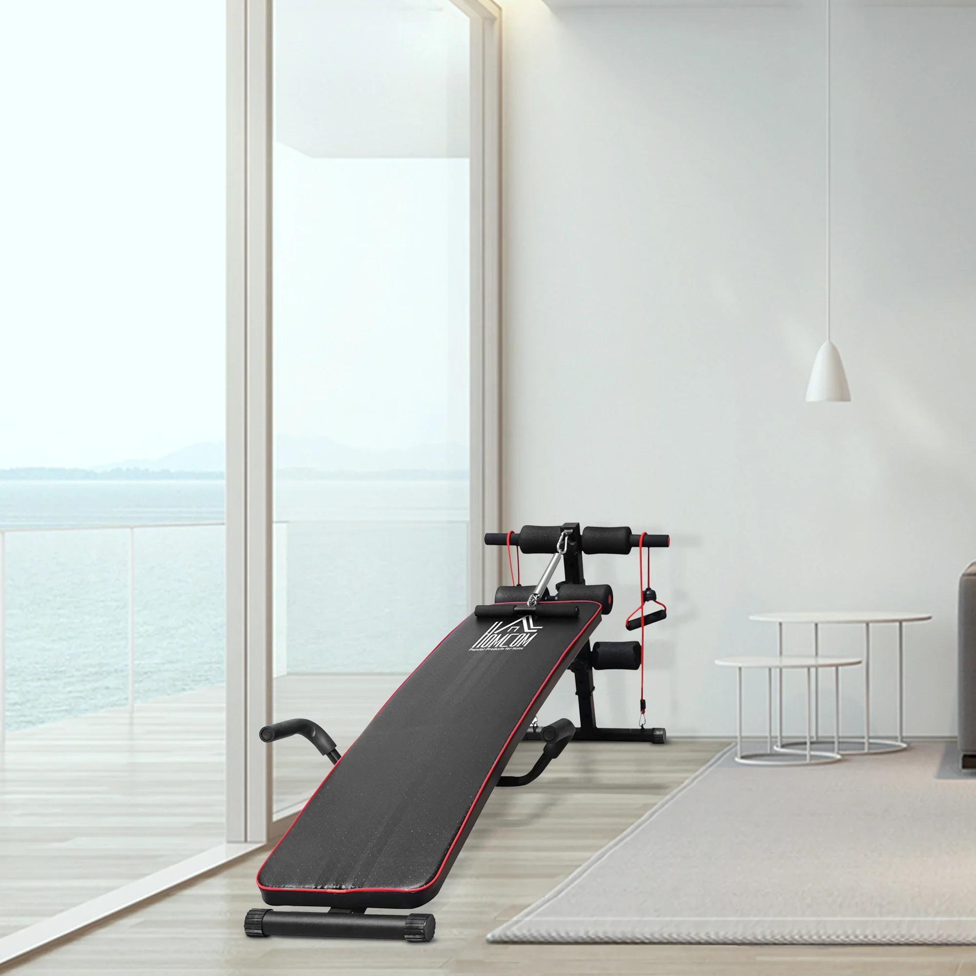 HOMCOM Sit-up-bank Trainingsbank met trainingsbanden verstelbaar