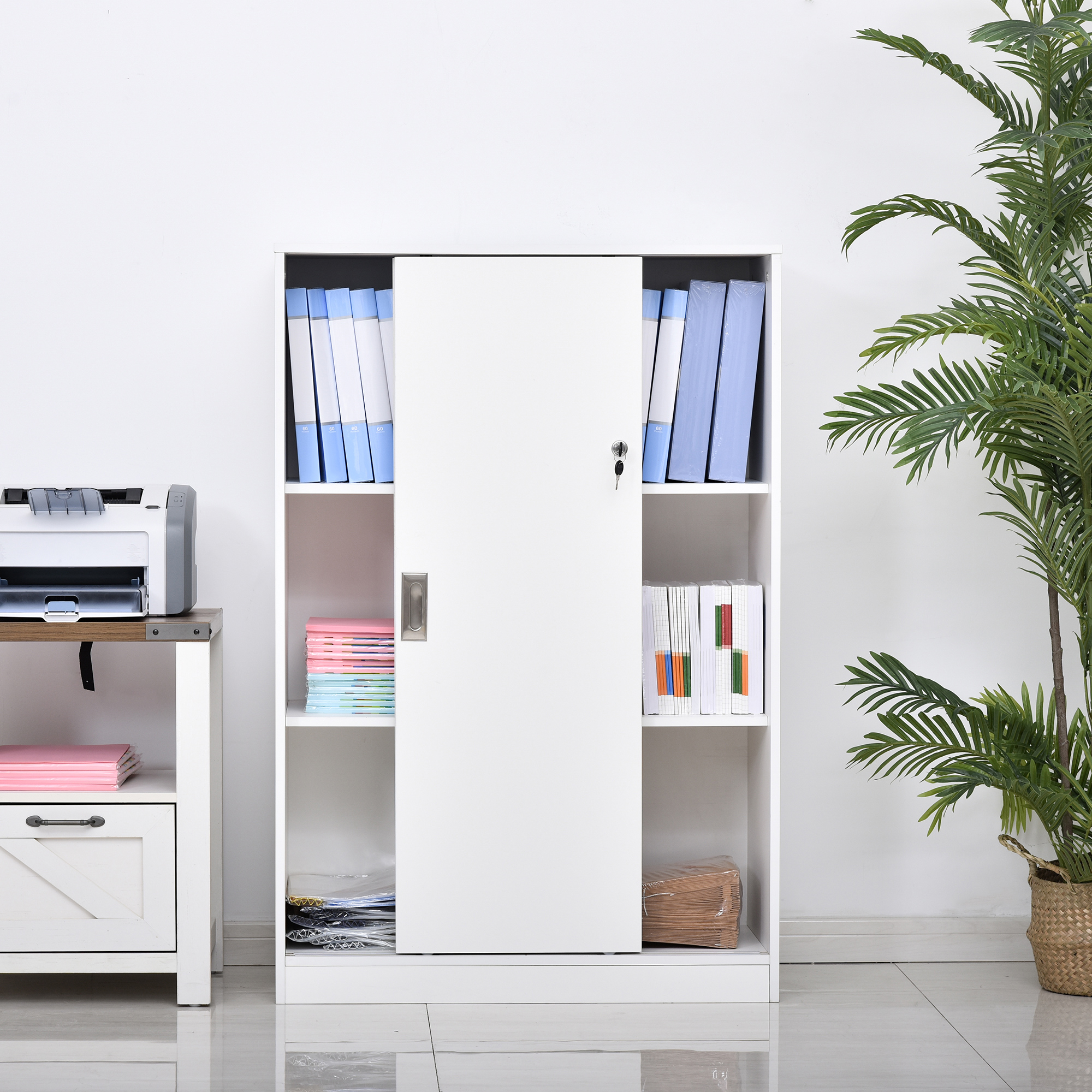 HOMCOM Aktenschrank mit verschließbarer Tür, inklusive 2 Schlüsseln, 80 cm x 40 cm x 120 cm, Weiß