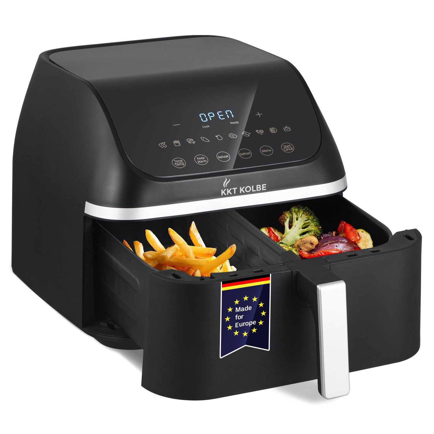 Heißluftfritteuse Airfryer AF8500 8,5 L Einzelkammer mit Trennwand, 10 Programme, Heißluft, Warmhalten, Aufwärmen, Auftauen, LED Touch