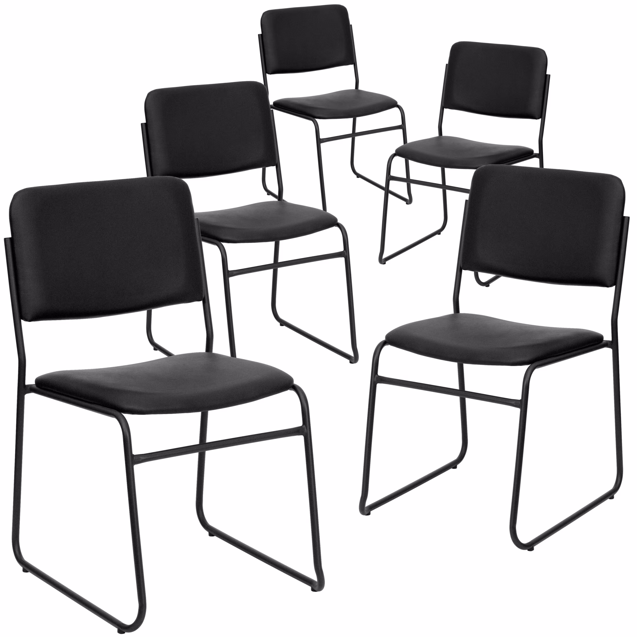 Flash Furniture Hercules Series Adult High-Density Vinyl Sled Base Stack Chairs, Set of 5, Black
