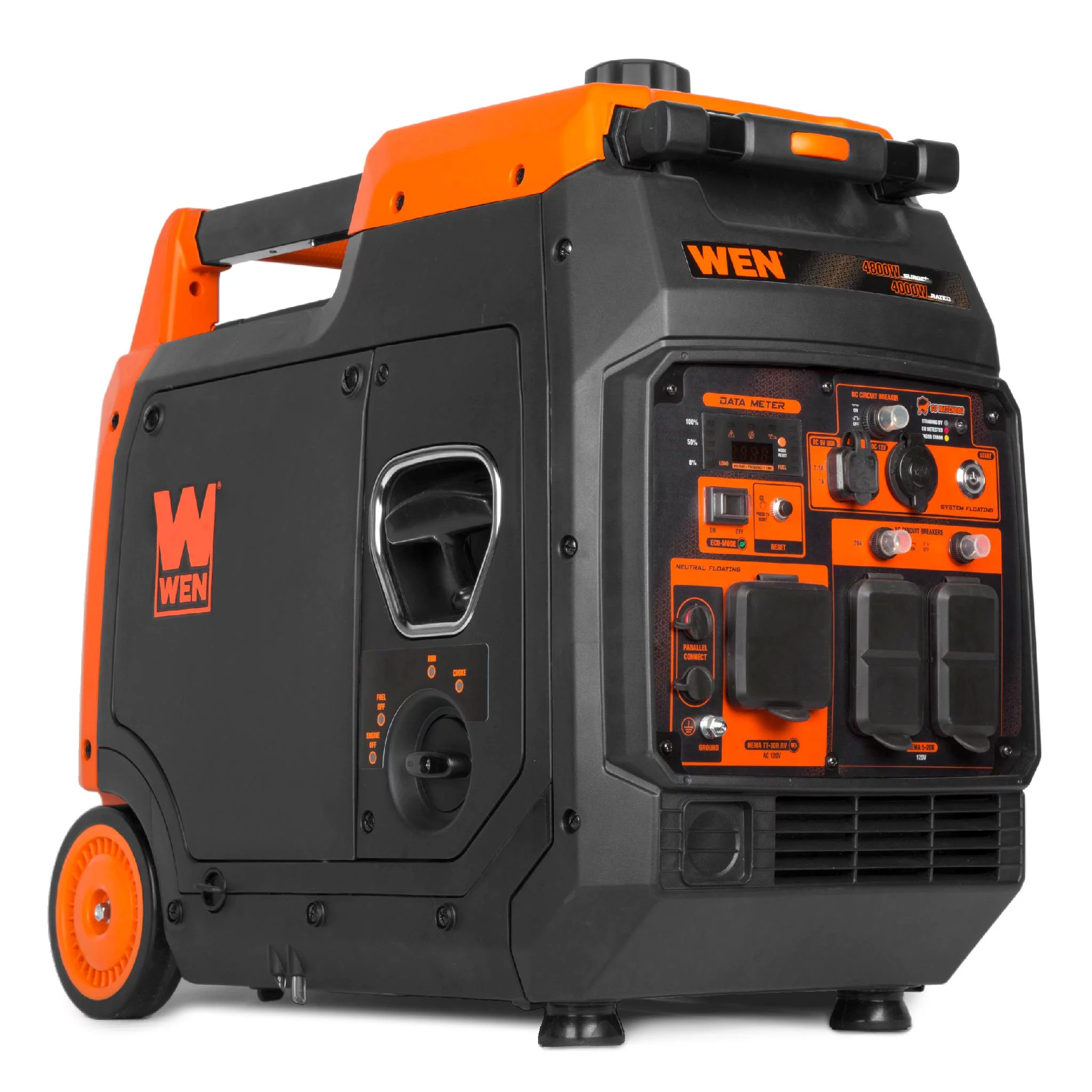 Generatore inverter portatile WEN da 4800 Watt, avviamento elettrico, adatto per camper, silenzioso e leggero con spegnimento del carburante e rilevatore di CO - MadeInUSA
