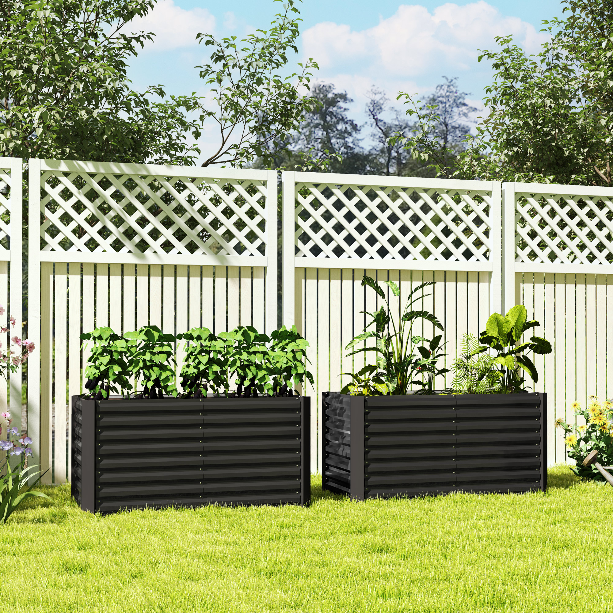 Outsunny Hochbeet 2er-Set, Pflanzkasten, extra tief, Metall, 120 x 60 x 60 cm Dunkelgrau