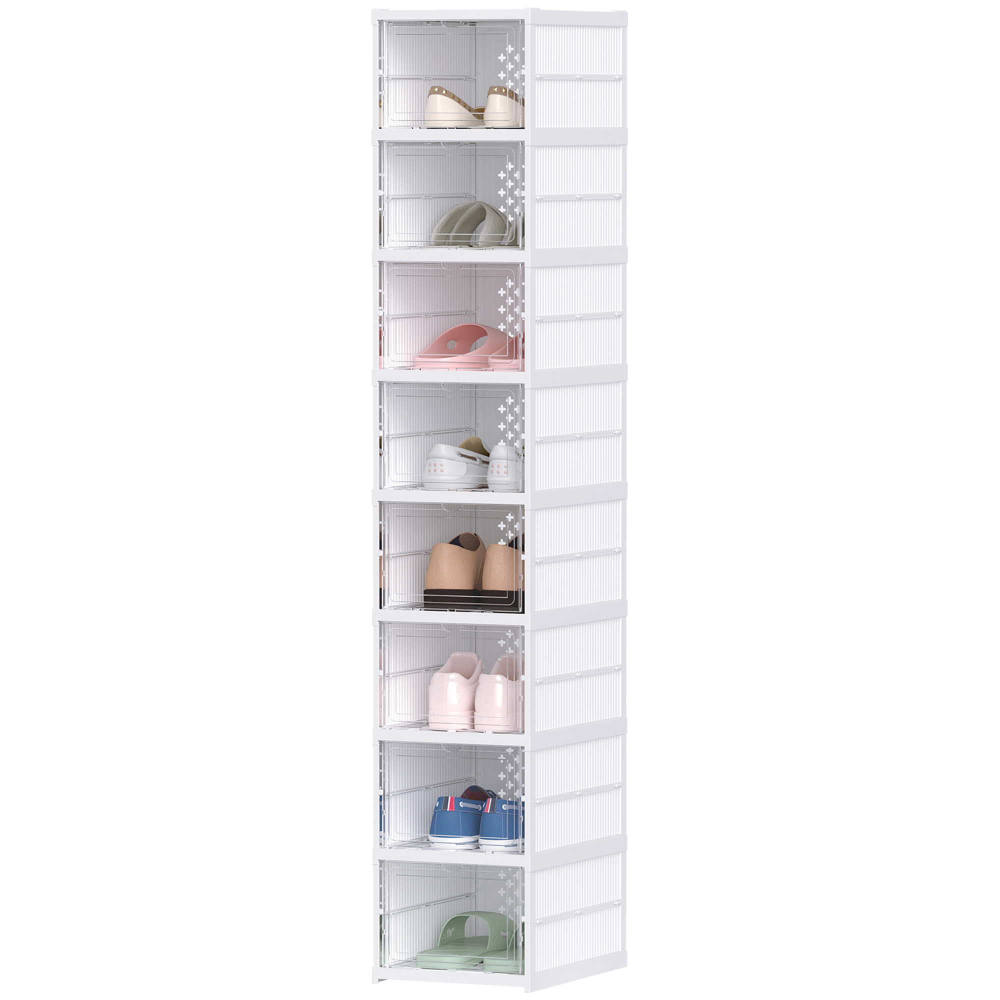 HOMCOM 8-stufiges Schuhregal, Schuhschrank, faltbar, belüftete Rückseite, Kunststoff, Weiß
