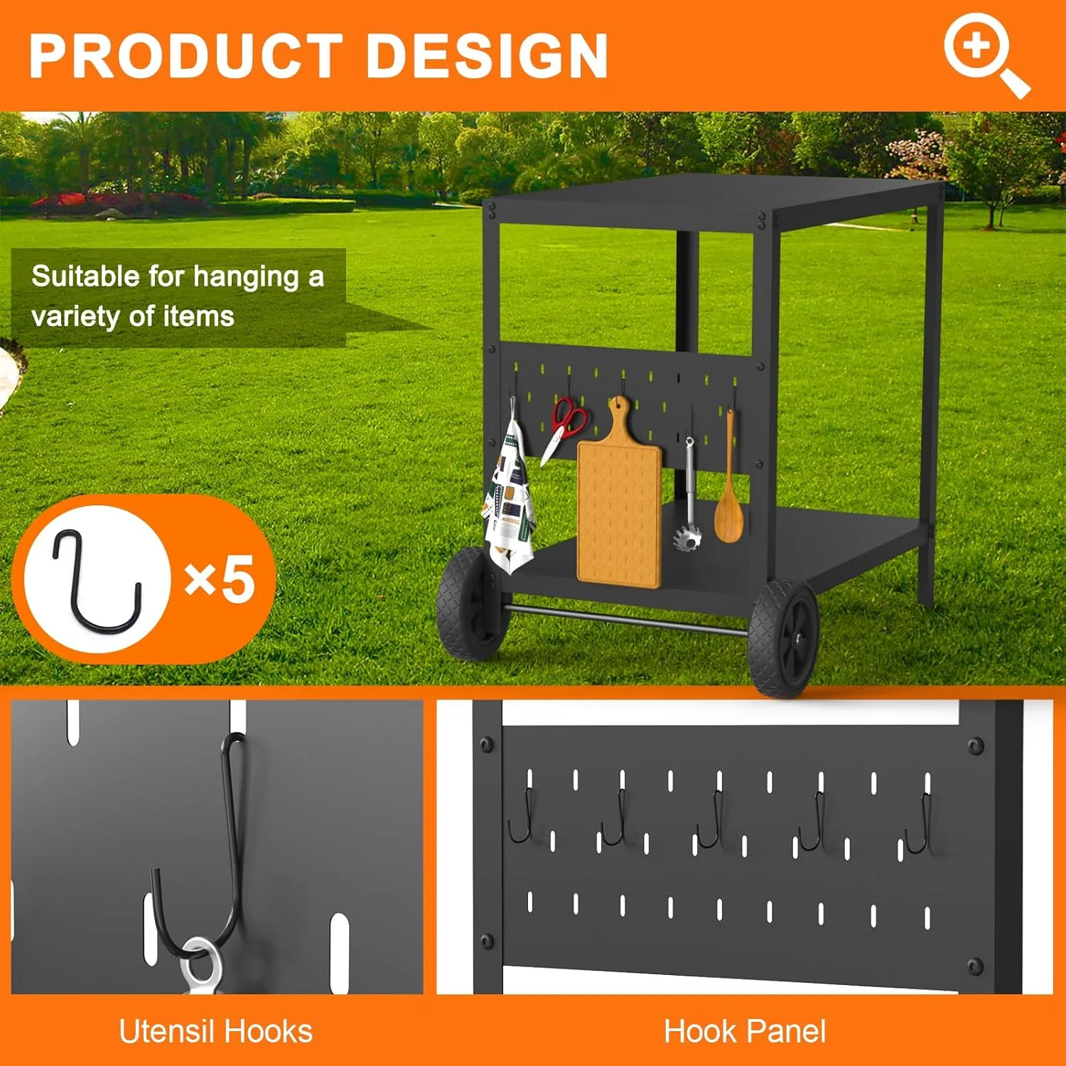 Double Shelf Grill Table with Movable Pizza Oven Stand   Outdoor Kitchen Island