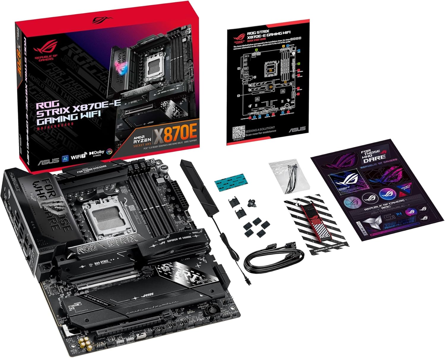 ROG Strix X870E-E Gaming WiFi Scheda madre AMD, 18+2+2 stadi di alimentazione, slot DDR5, cinque slot M.2, PCIe 5.0, GPU di nuova generazione, WiFi 7, USB 20G con PD 3.0 fino a 30W, Aura Sync