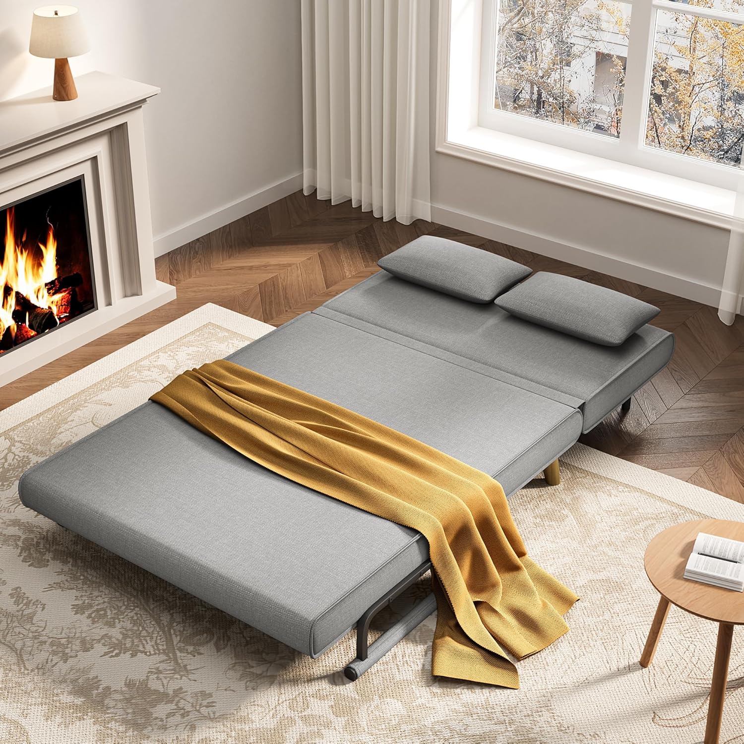 Xbro Divano letto a 2 posti con funzione letto, poltrona letto con schienale regolabile e 2 cuscini, poltrona con sonnolenza per piccolo appartamento (grigio chiaro)