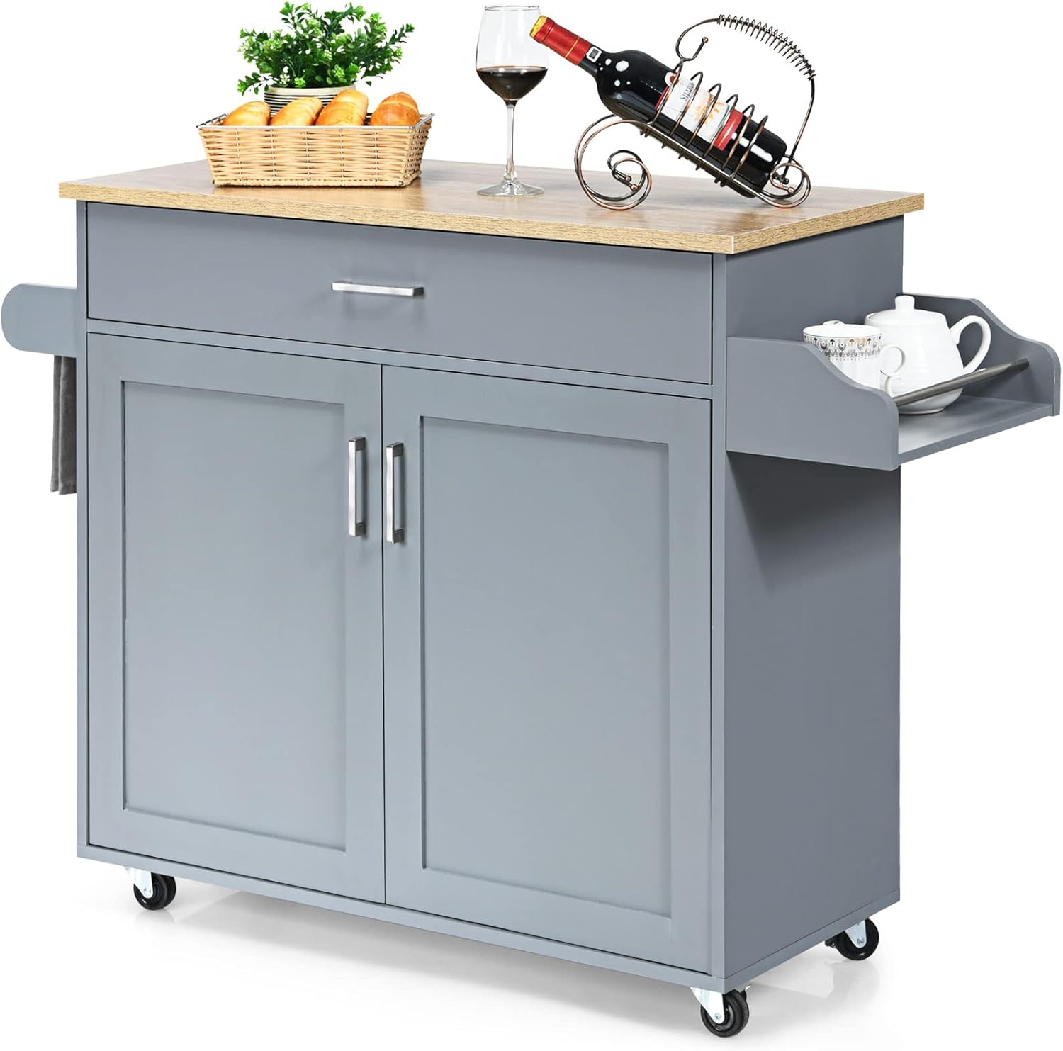COSTWAY Carrello da Cucina con Ruote di Gomma, Scaffale per Microonde Carrello Servizio, Credenza Cucina Legno Moderno Elegante, 116 x 37 x 85 cm (Bianco)