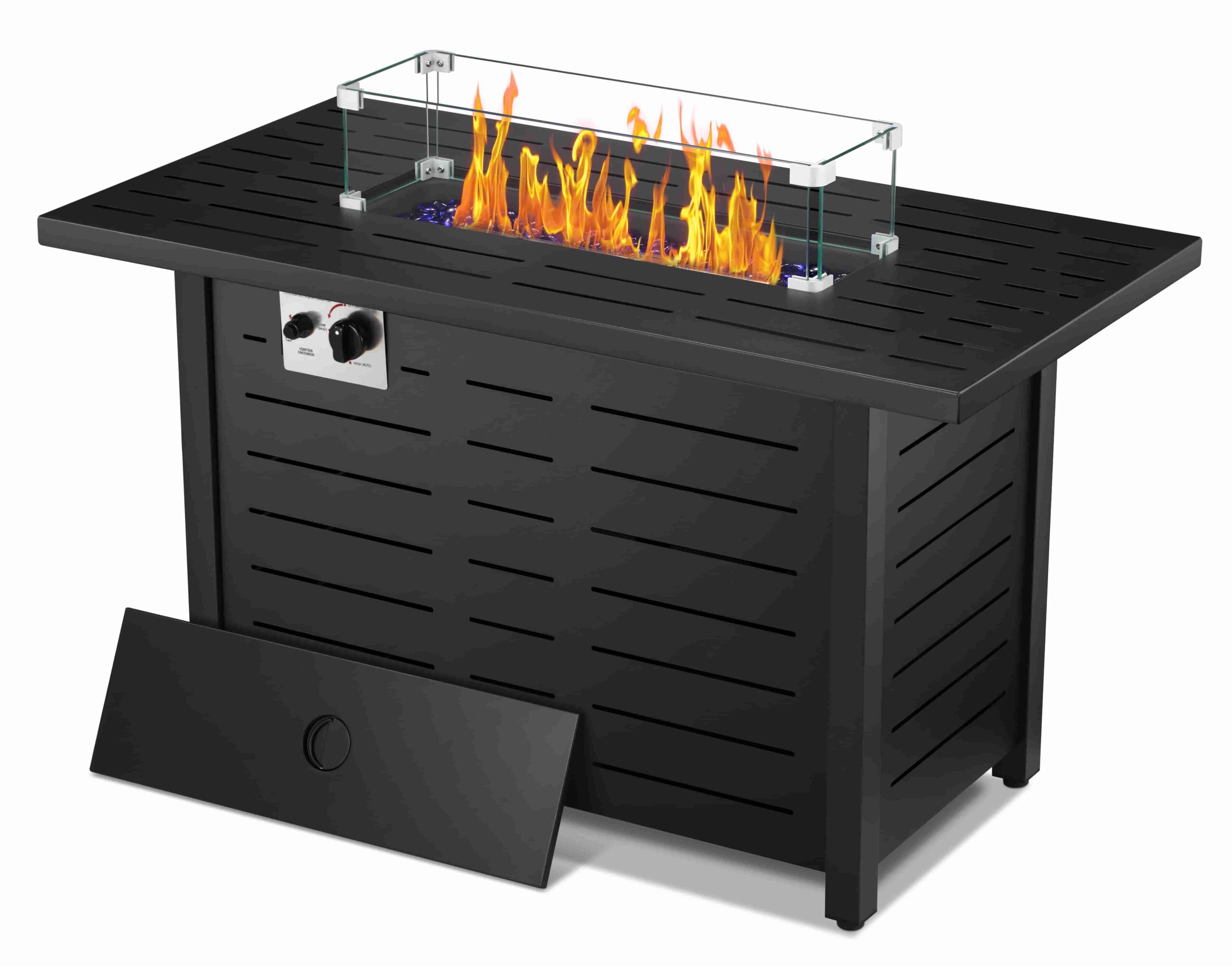 R.W.FLAME 43′′ Outdoor Propane Gas Fire Pit Table with Glass Cover, Multi-Function BBQ Grill & Bonfire Pit, 50,000 BTU, ETL/CSA Certified