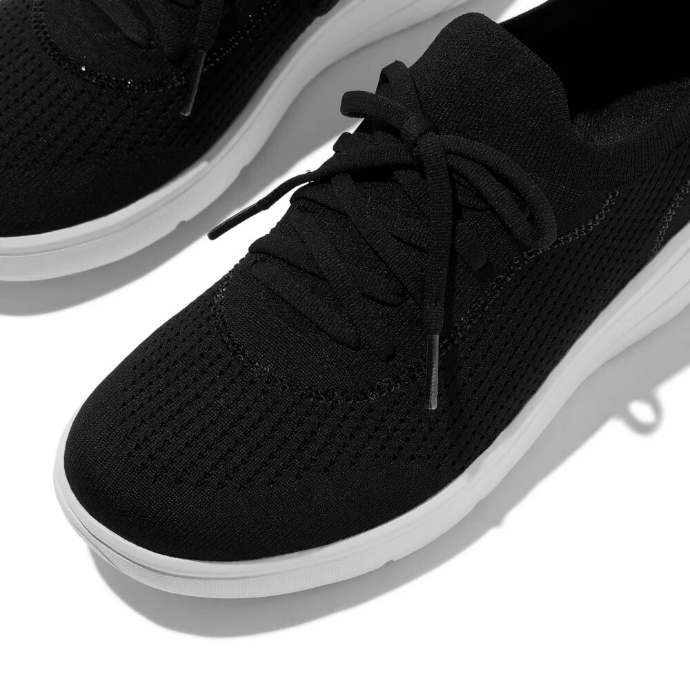 FitFlop Super-Q Sneaker Black Knit Slip-On Laced