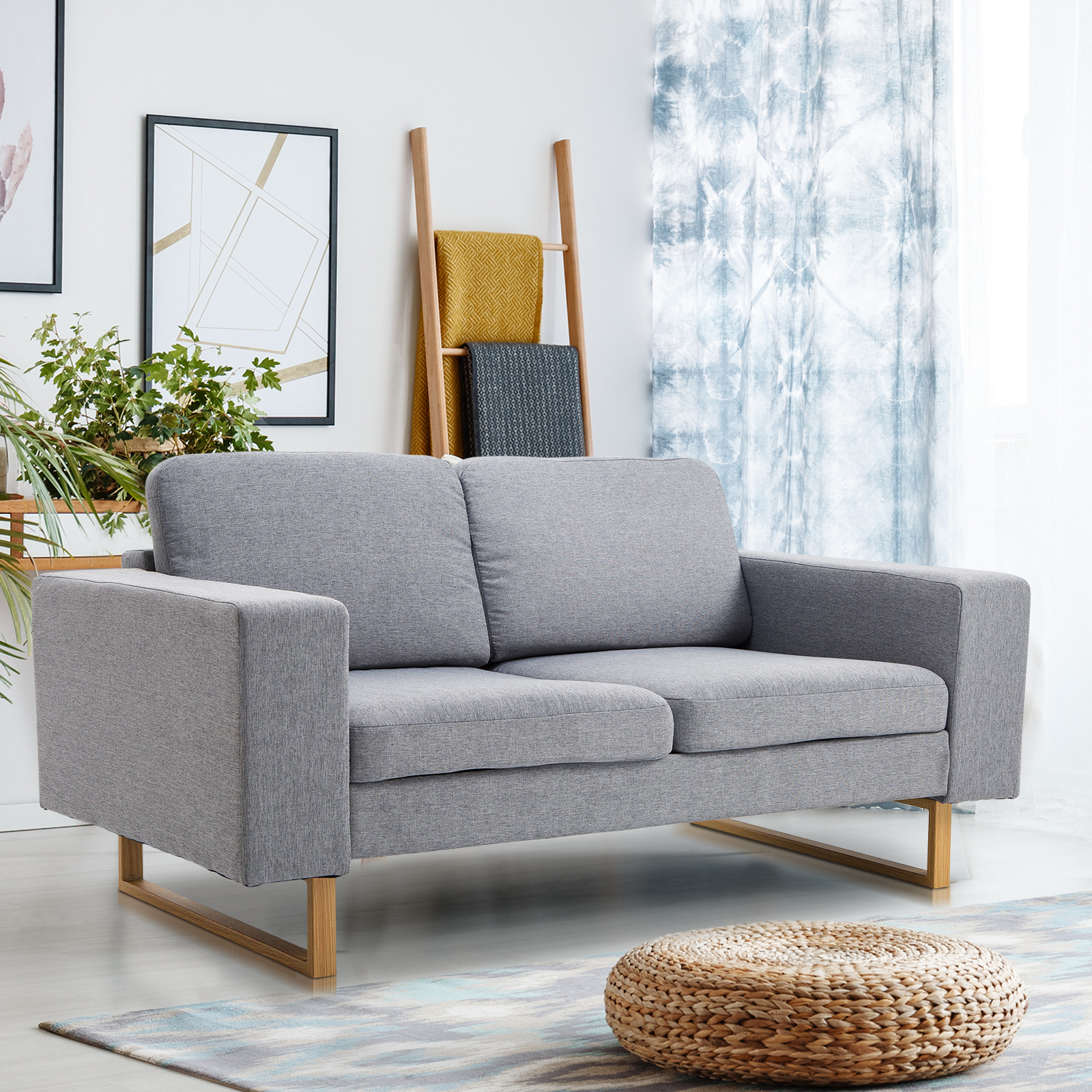 HOMCOM® 2-Sitzer Sofa Stoffsofa Ecksofa Polstersofa Sitzmöbel Armlehne Holz hellgrau 145 x 82 x 78 cm