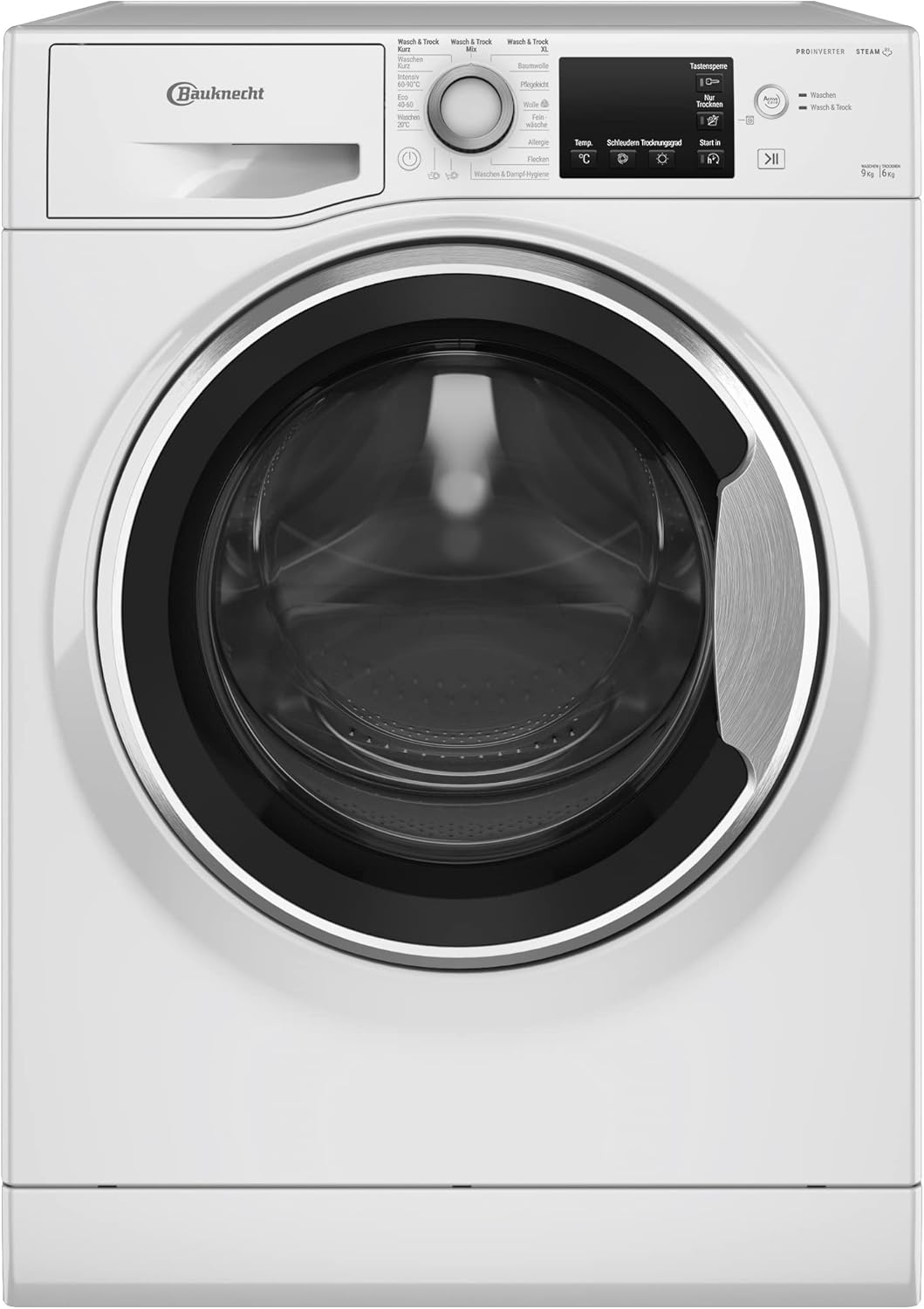 Bauknecht WATK Sense 96 41 N Waschtrockner/ 9/6 kg Waschen/Trocknen/Active Care Wash  und  Dry Technologie/Flecken 20° / Dampf-Programm/Wolle-Programm/Nachlegefunktion/PRO-Inverter Motor, Weiß