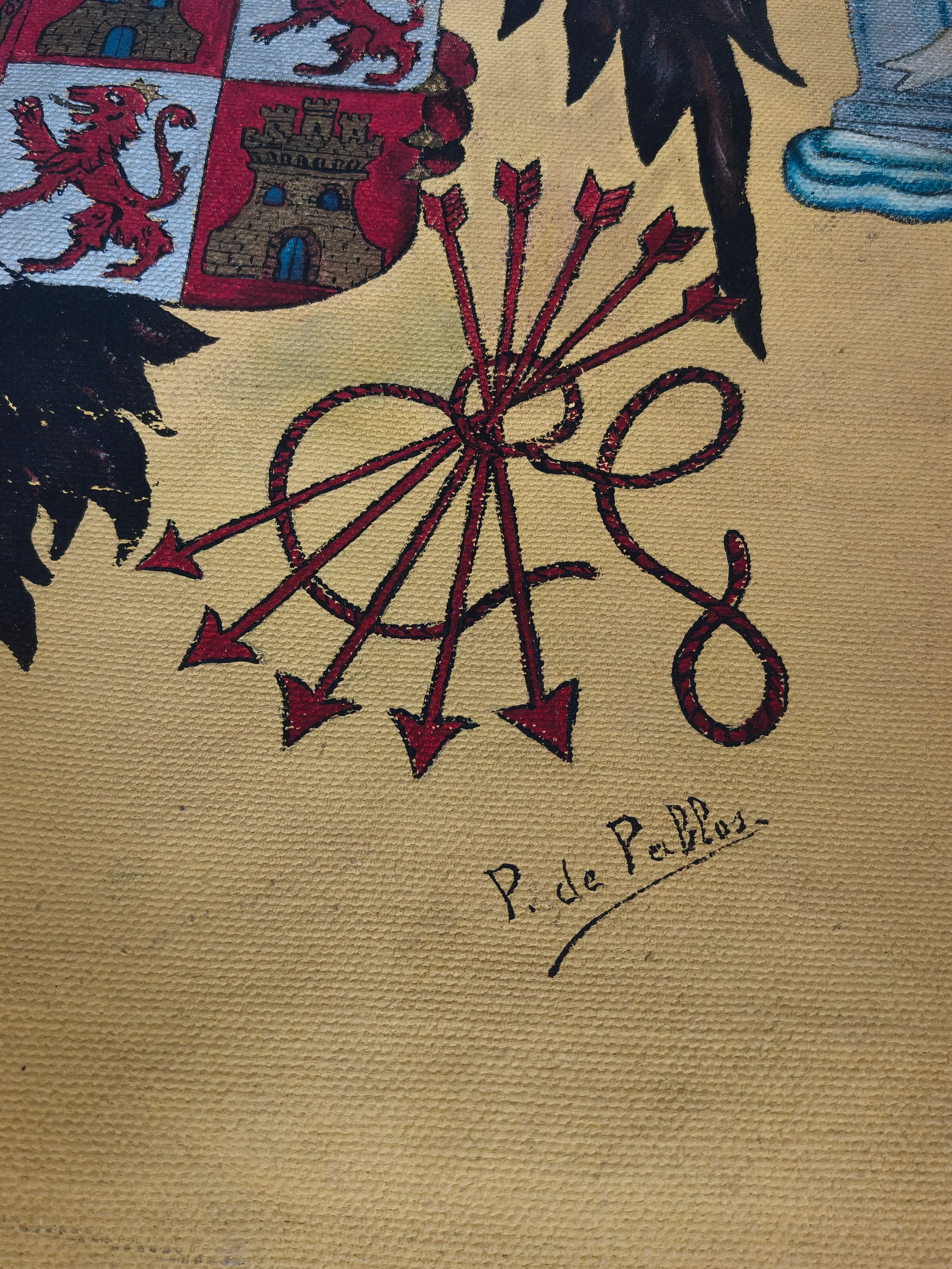 Tapiz Pintado Aguila de San Juan. Escudo Espa?a Franco.
