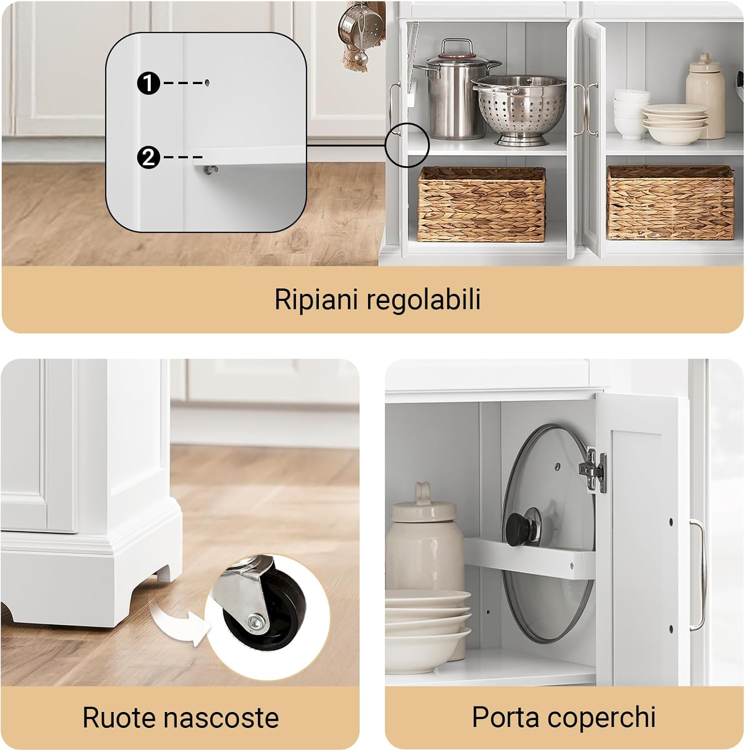 SoBuy Carrello Cucina con Ruote, Isola Cucina con Piano di Lavoro Estensibile, 2 Cassetti e Ripiani Regolabili Mobile Salvaspazio per Mobili da Cucina, Bianco 115 x (46-71) x 92 cm FKW71-II-WN
