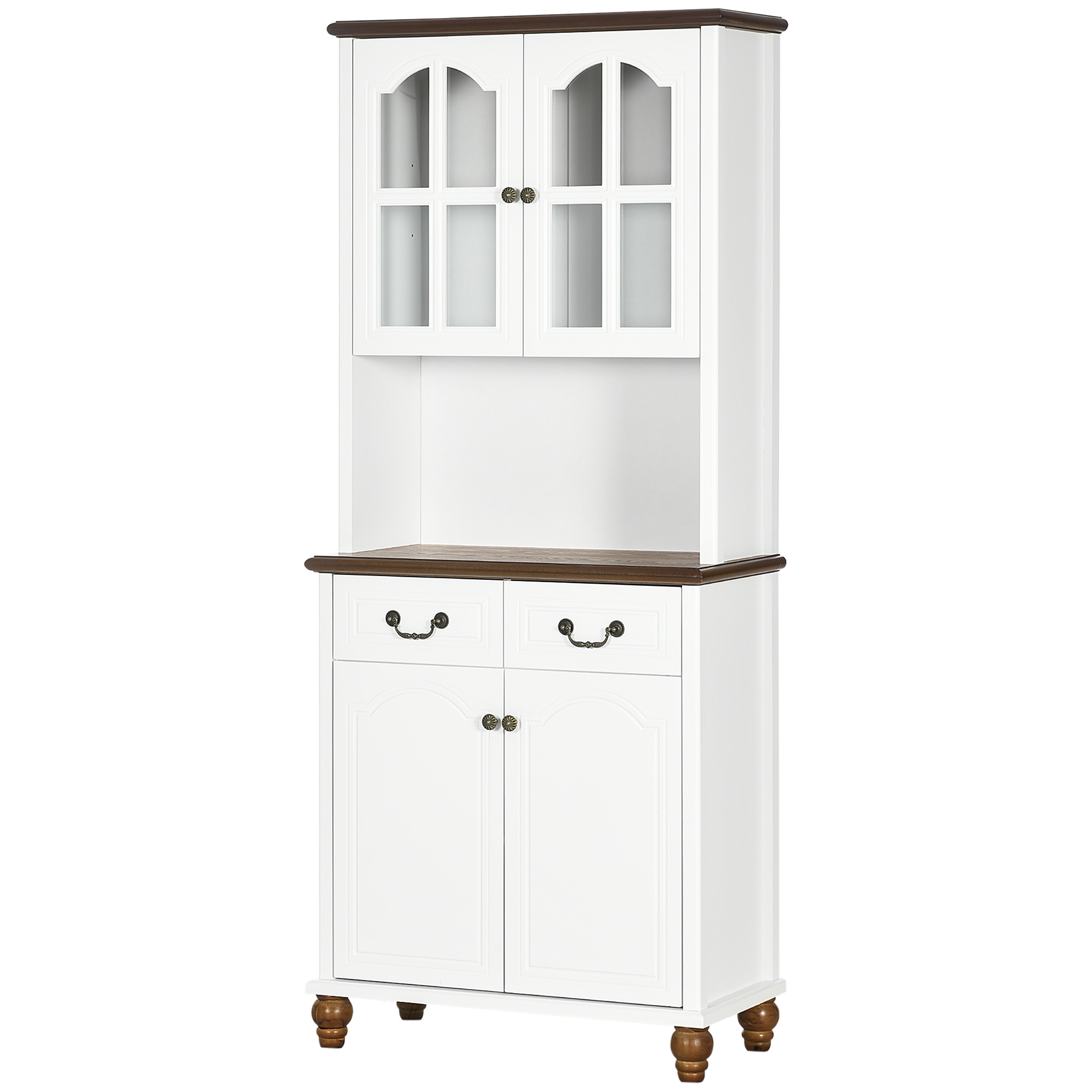 HOMCOM Küchenschrank, Buffet, 2 Schubladen, 2 Schrankfächer, klassisches Design, Weiß+Dunkelbraun, 76 x 38 x 182 cm
