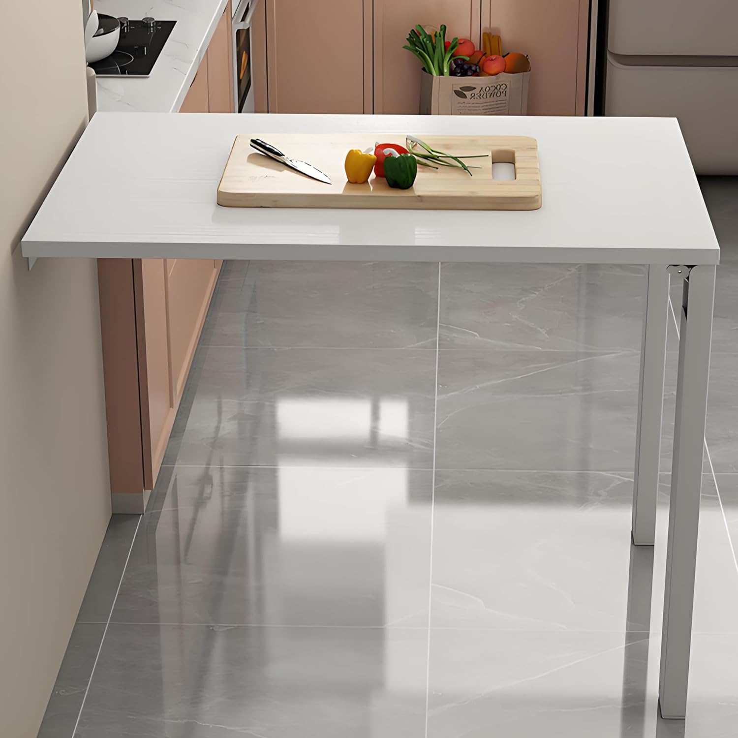 Tavolo Pieghevole a Muro, Scrivania Salvaspazio con Struttura in Acciaio Verniciato, Design Ripiegabile per Cucina, Ufficio, Sala da Pranzo(White,29.5x15.7in(75x40cm))