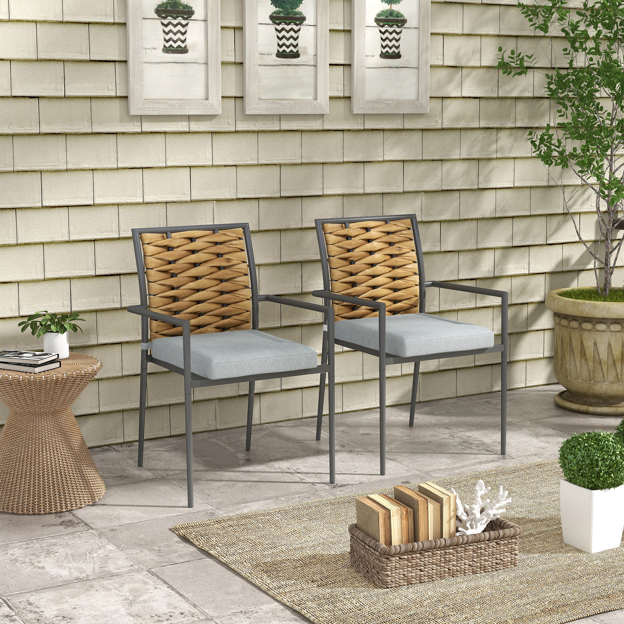 Outsunny Gartenstühle Outdoor-Stühle Terrassenstühle, wetterbeständig, modernes Design, 57 x 58 x 87cm, Grau