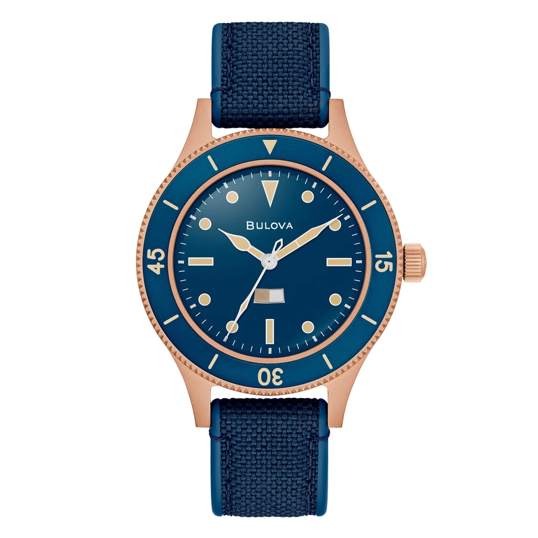 Orologio Bulova 98A325 Mil Ship Submersible blu cassa bronzo