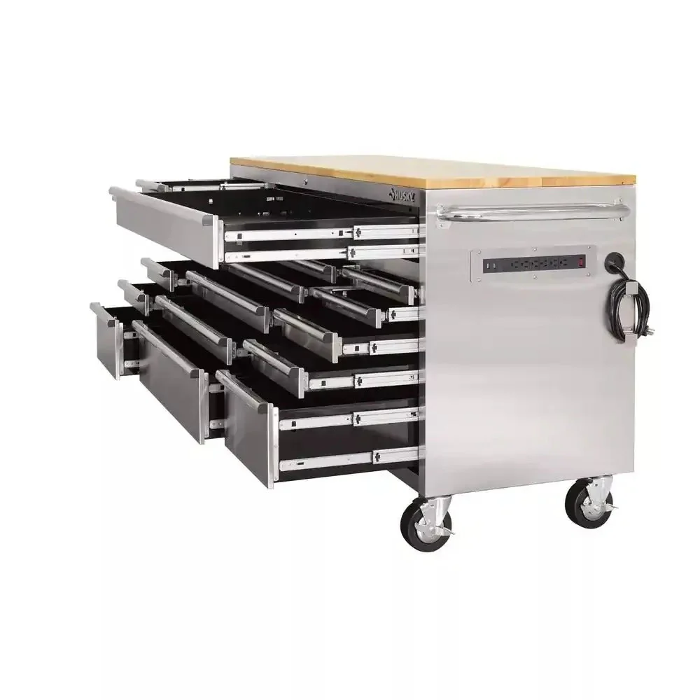 72 inch 18-laden 24 inch D mobiele werkbank met massief houten blad roestvrij staal